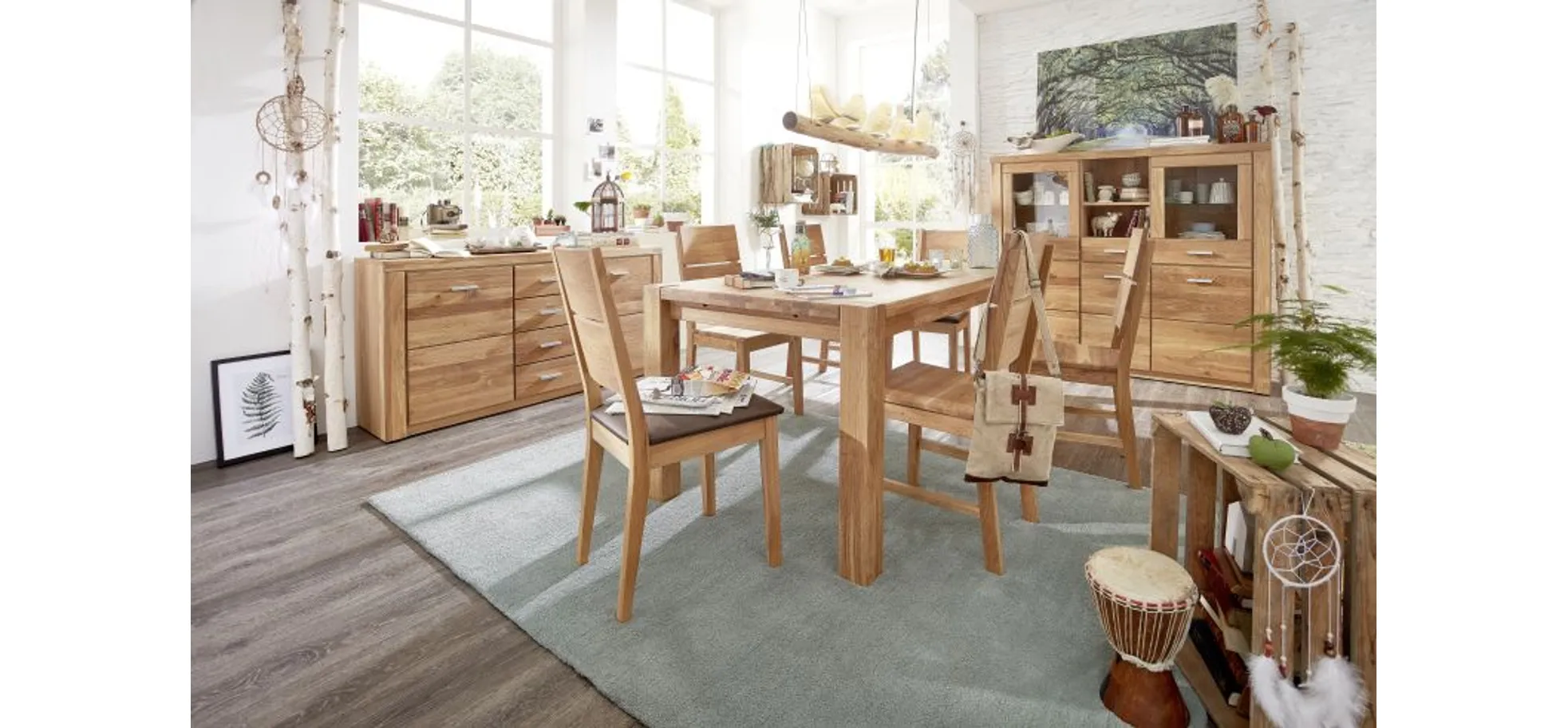 Vitrine, Eiche, 3 Holztüren, 1 Glastür - ELLINGEN