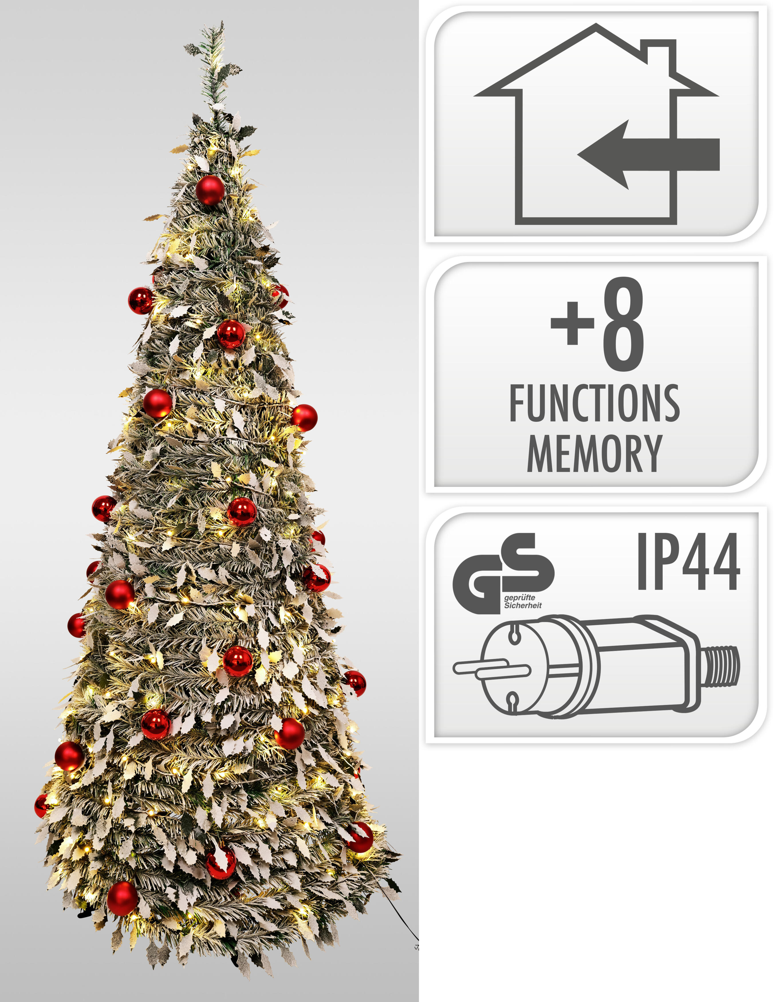 LED Pop-Up Weihnachtsbaum, ca. 180cm, 180 LED - gold/rot