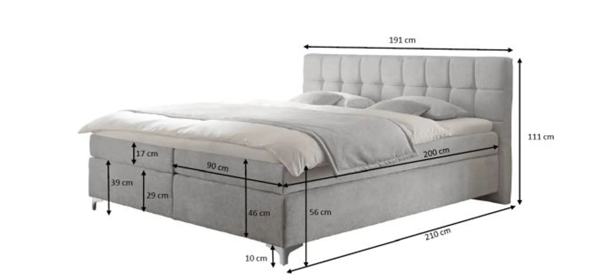 Boxspringbett HINDA- Liegefläche ca. 180x200 cm, Stoff, Creme, Bonell/Bonell