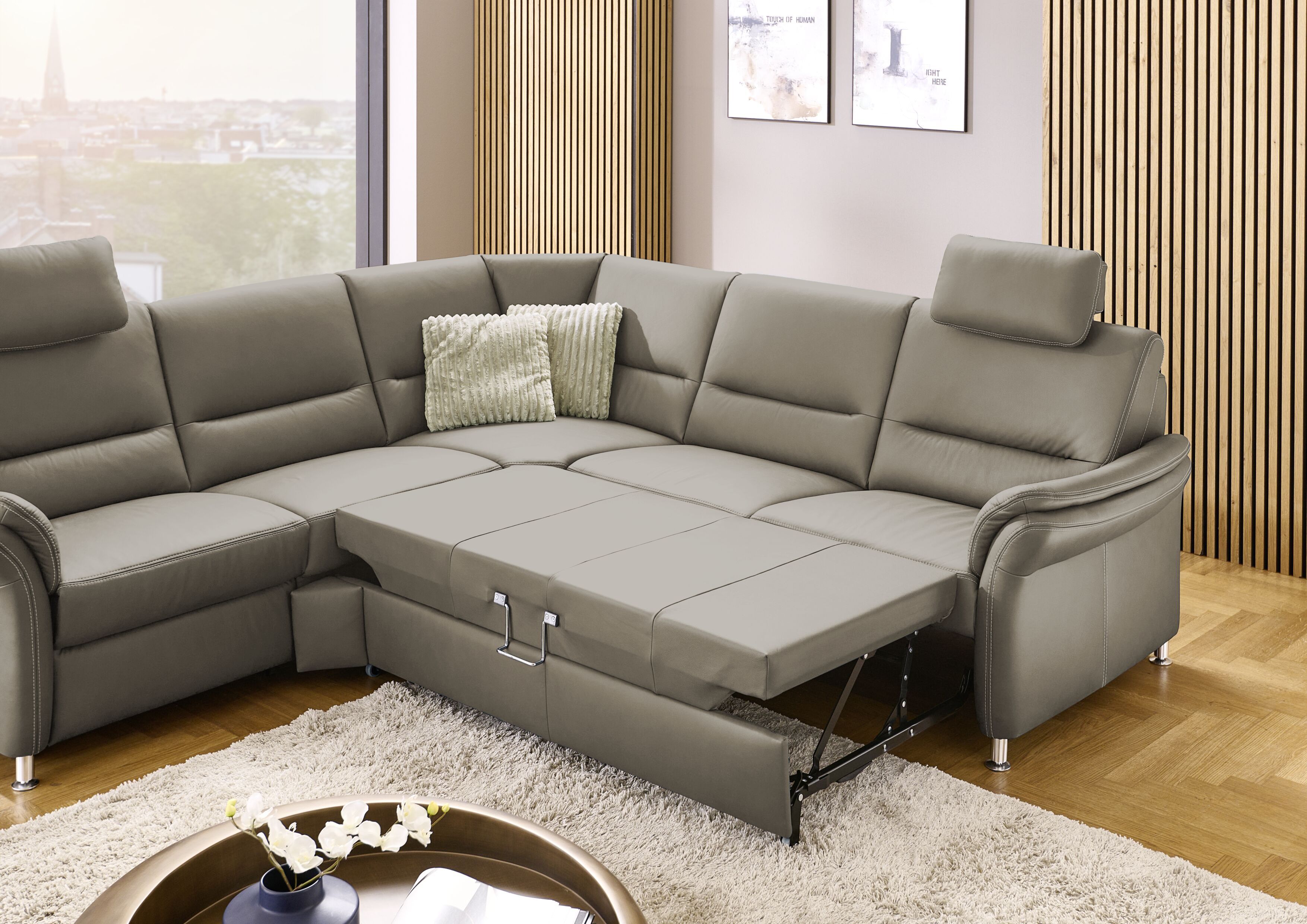 Ecksofa, Leder grau, Sitz Kaltschaum - KS 4953
