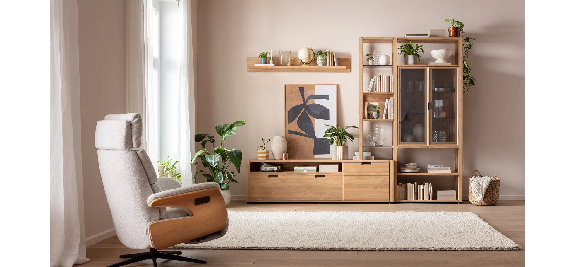 Wohnwand, Eiche massiv, legno geölt - Elara