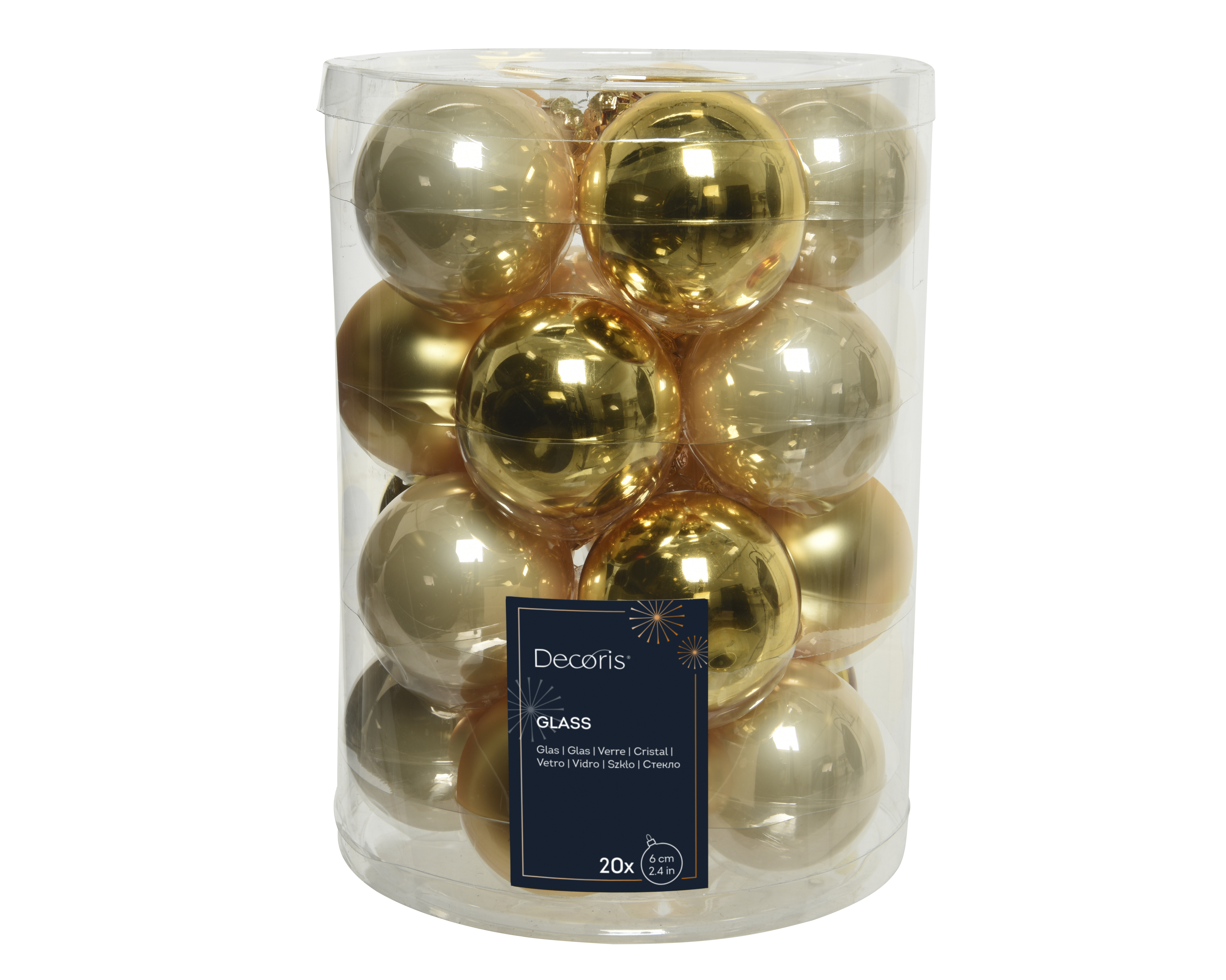 Kugelset 20-er - perle/gold, Glas, Ø6cm