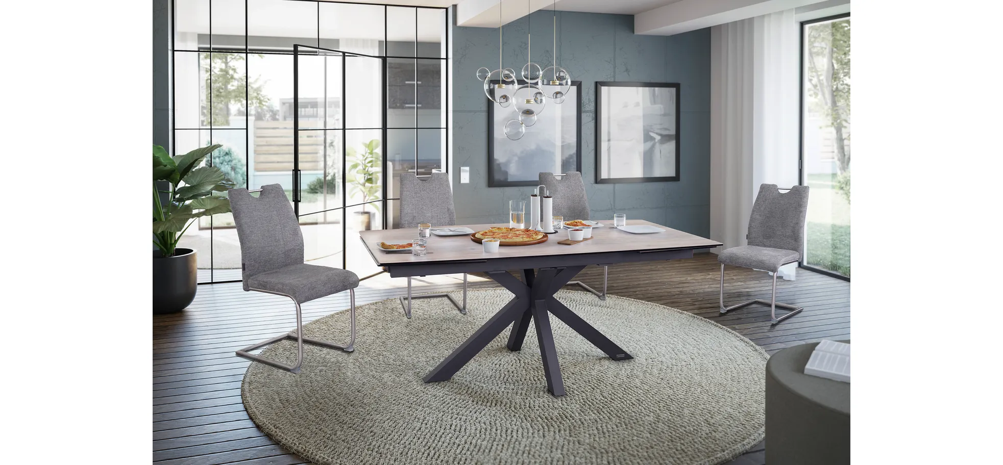 Schwingstuhl, Stoff grau, mit Griff - MERVE