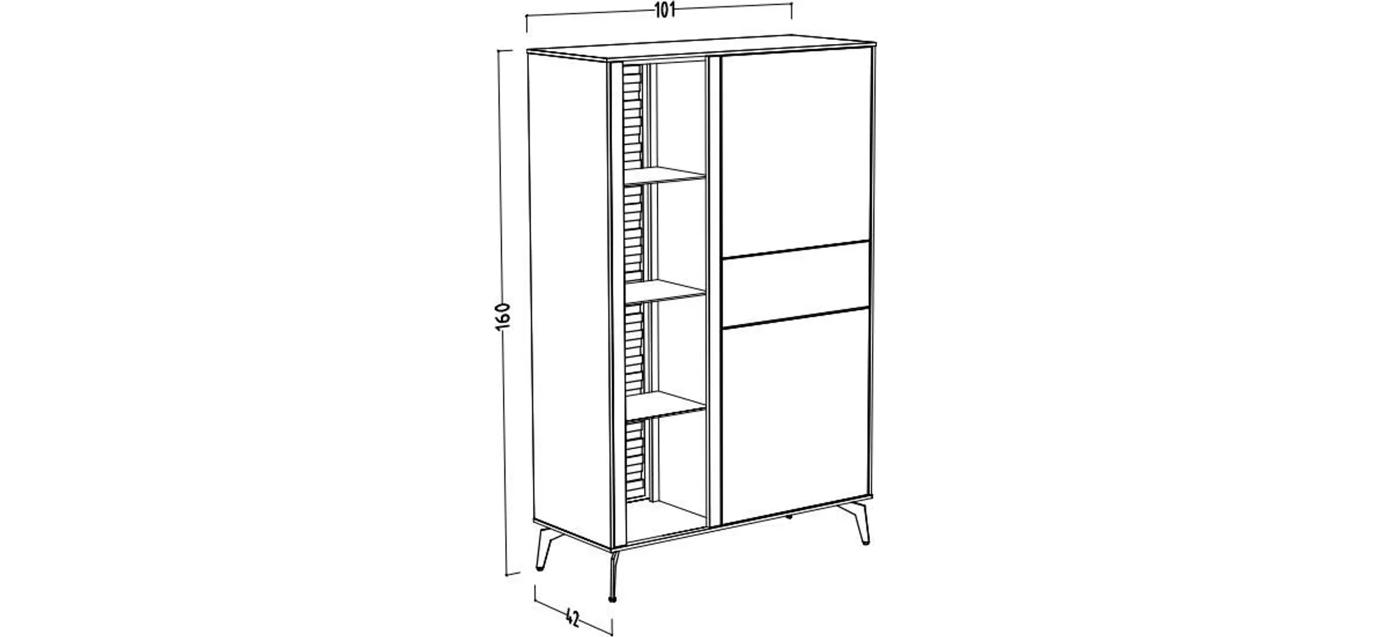 Highboard - B ca. 101 cm, Weiß, Asteiche, Schwarz