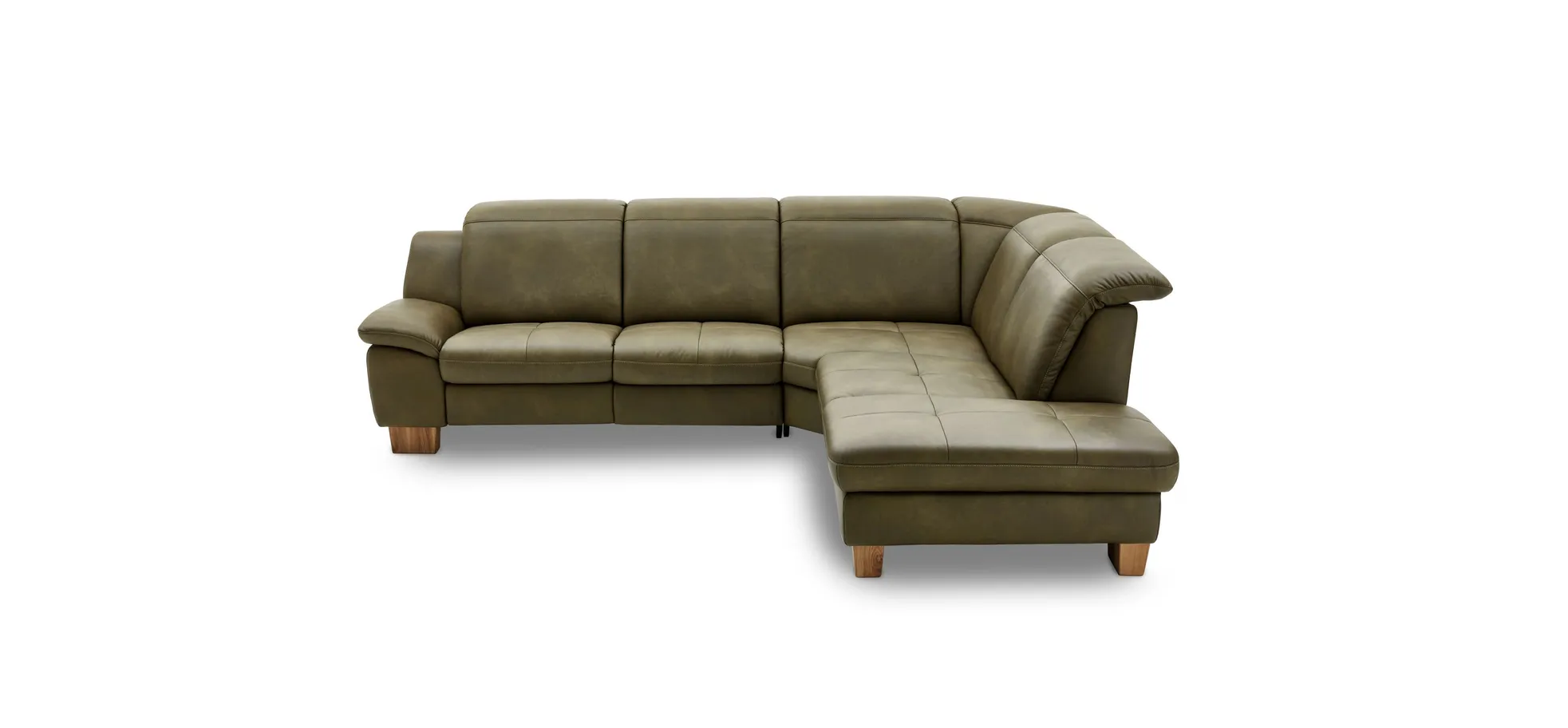 Ecksofa - 2-Sitzer mit Ecke rechts, Sitztiefe verstellbar, Leder, Olive