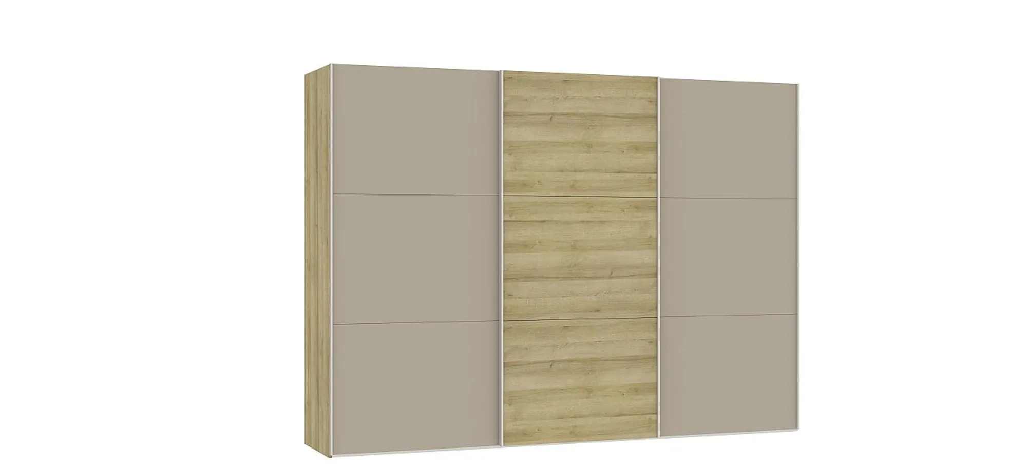 Schwebetürenschrank JOIN IT- B ca. 303 cm., Eiche Dekor, Glas, Braun, Matt