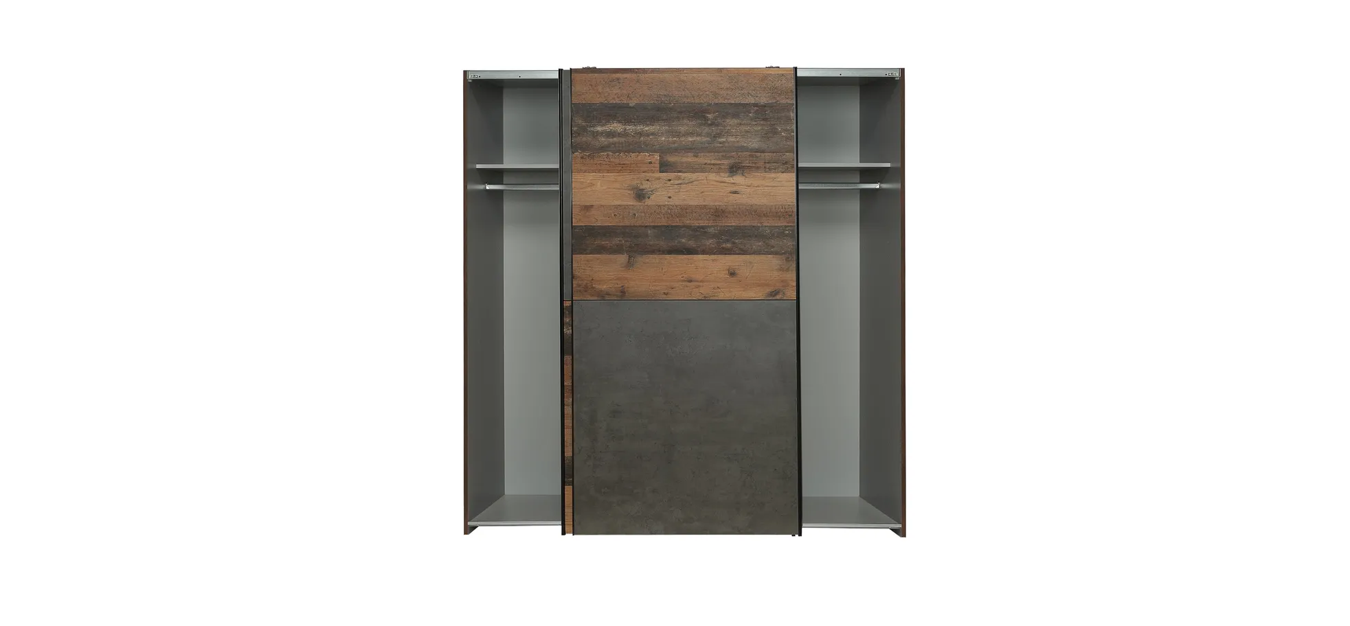 Schwebetürenschrank FRITZO - B. ca. 170 cm, Vintage Holz Dekor, Betonoptik Dunkelgrau