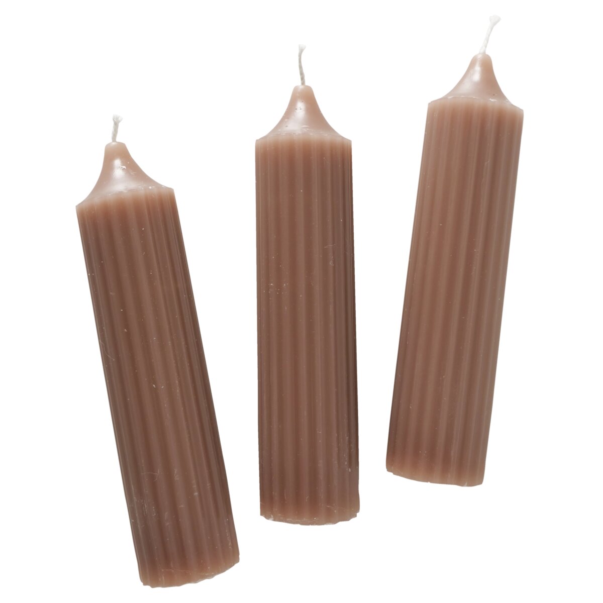 Stabkerze Riffly, 3 tlg. - H 15,00 cm, D 3,50 cm, Paraffin, taupe