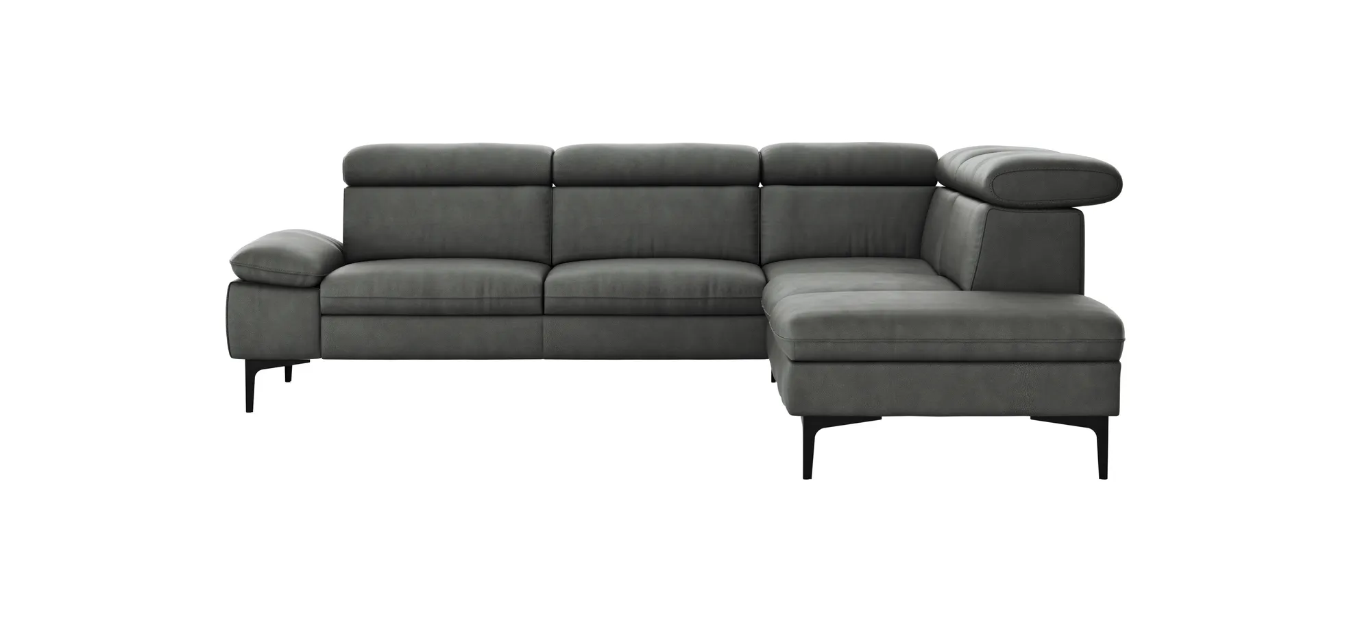 Ecksofa Felipa - 2,5-Sitzer mit Ecke rechts inkl. Kopfteil verstellbar, Leder, Grau