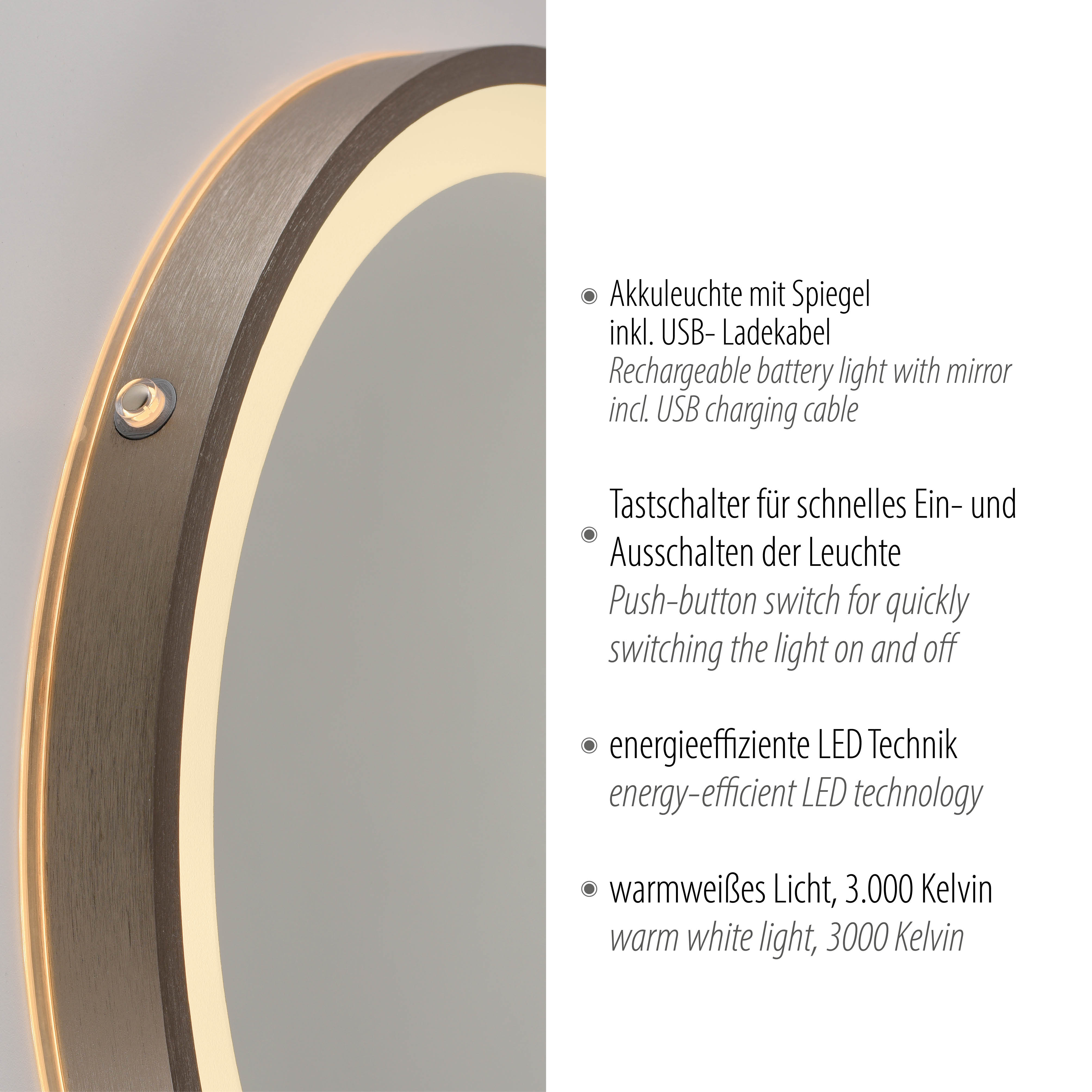 Spiegel VIDRO - bronce, inkl. abnehmbarer Powerbank