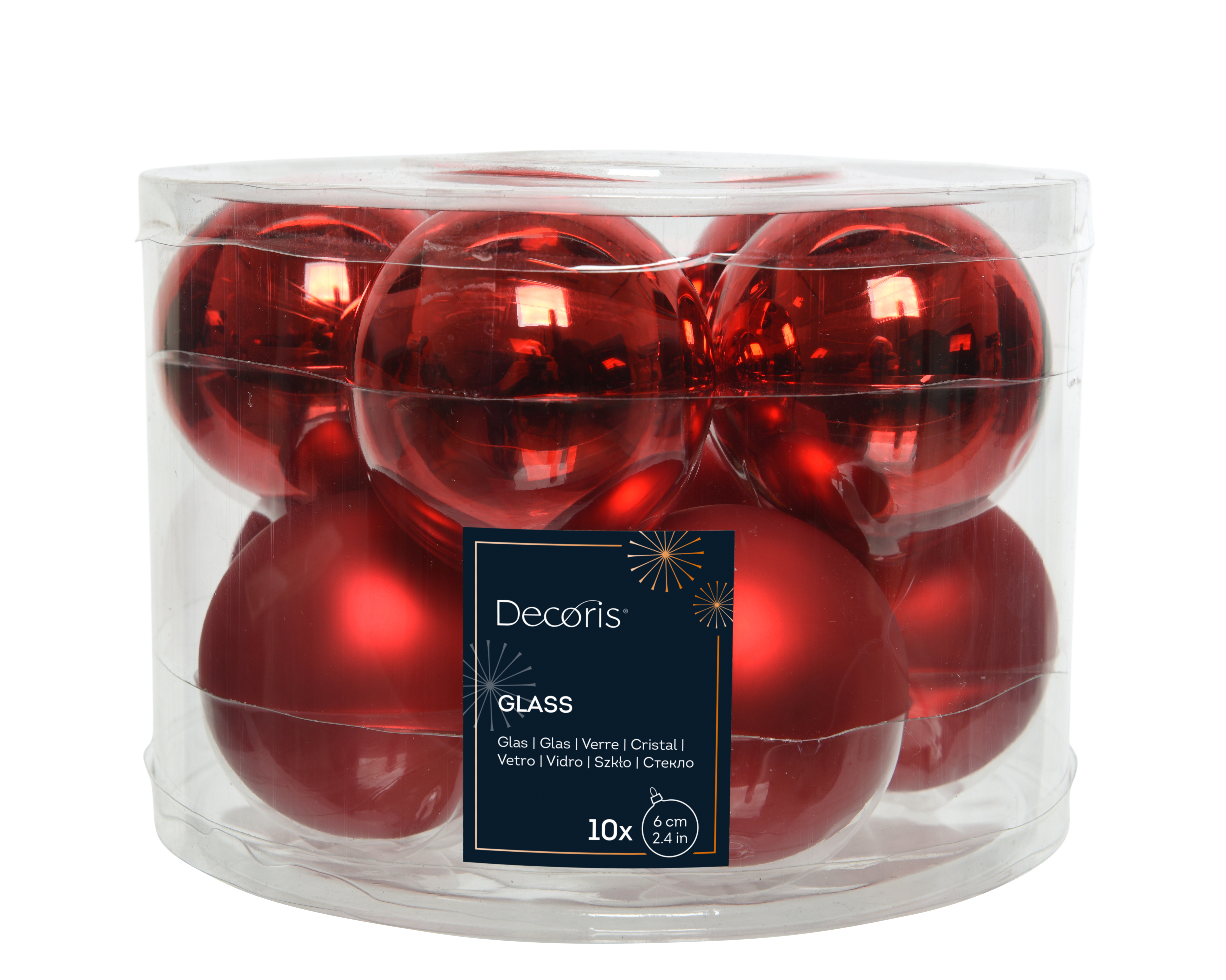 Kugelset 10-er - weihnachtsrot, Glas, Ø6cm