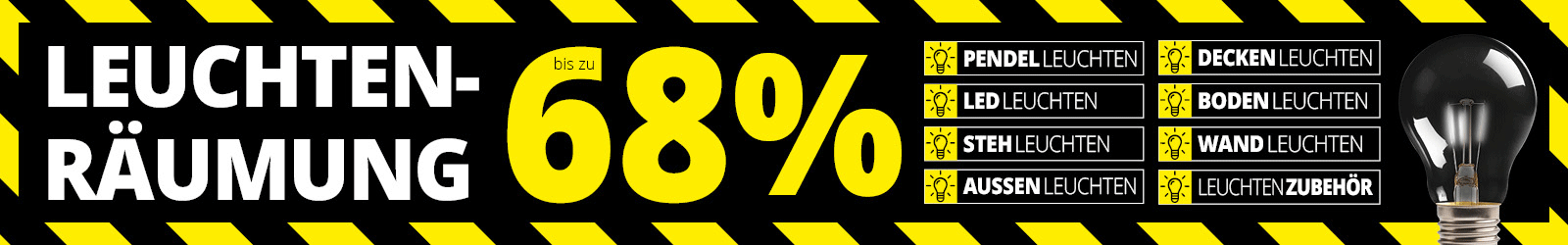 Leuchten-Räumung • Wegen Sortimentswechsel bis zu 68% reduziert • Nur solange der Vorrat reicht