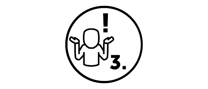 Kreis mit Icon einer schulterzuckenden Person und der Nummer 3