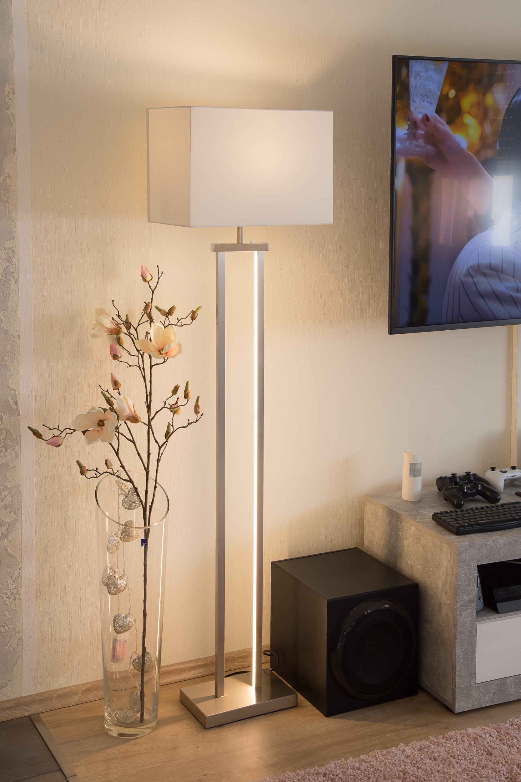 Stehleuchte SYDNEY - Metall Nickel matt, 1x E27 LED