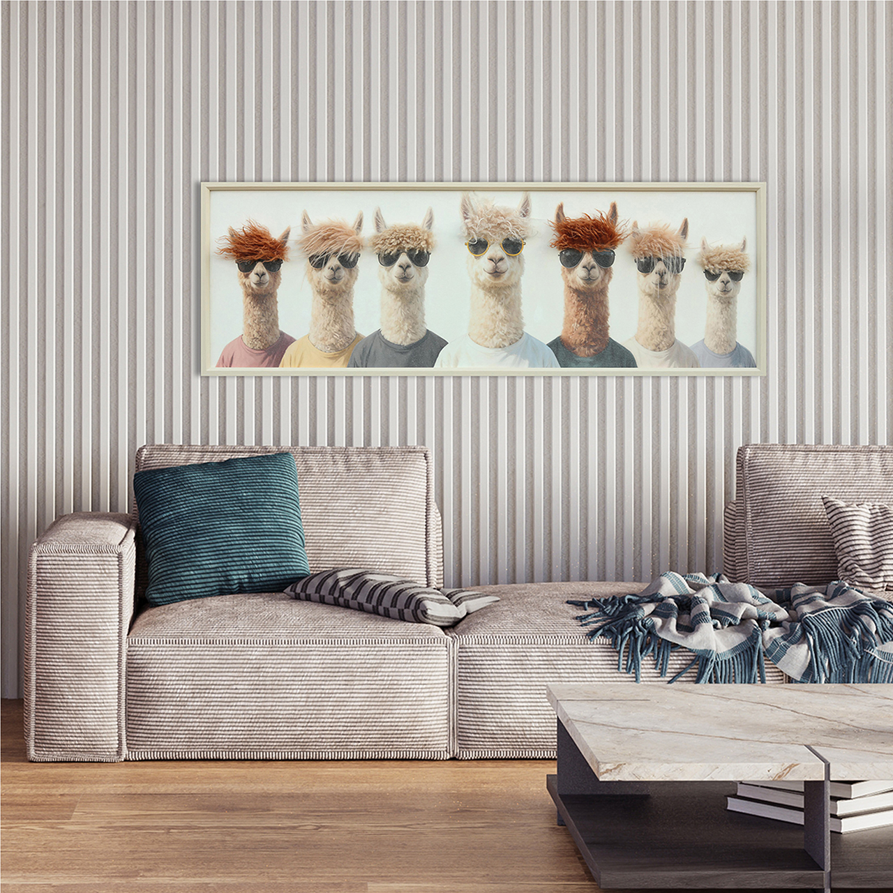 Bild "The Lama Pacos", ca. 40x120 cm - Giclée auf Trägerplatte mit Kunstfell, handvered.