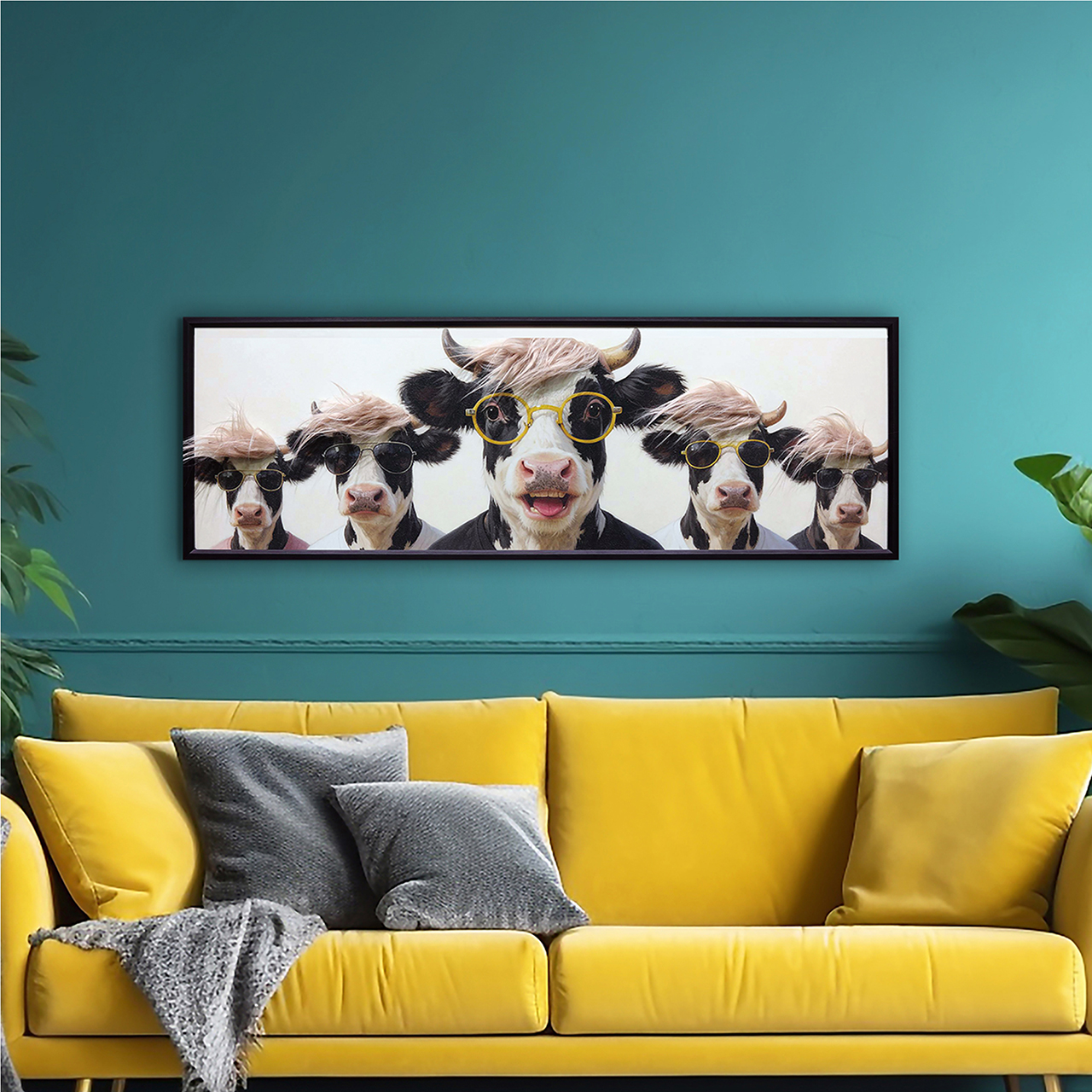 Bild "Fabulous Five", ca.  40x120 cm - Giclée auf Trägerplatte mit Kunstfell, handvered.