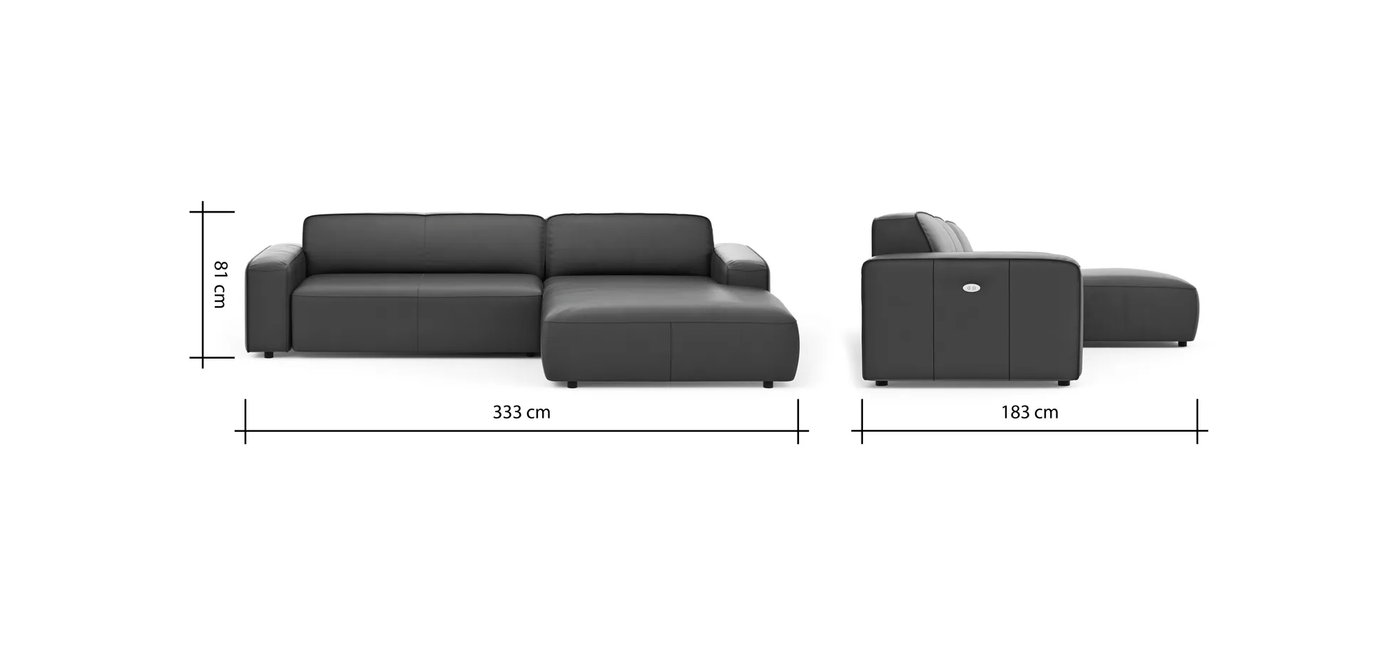 Ecksofa Denver - 2,5-Sitzer mit Longchair rechts, groß, inkl. Sitzvorzug (motorisch), Leder, Mocca