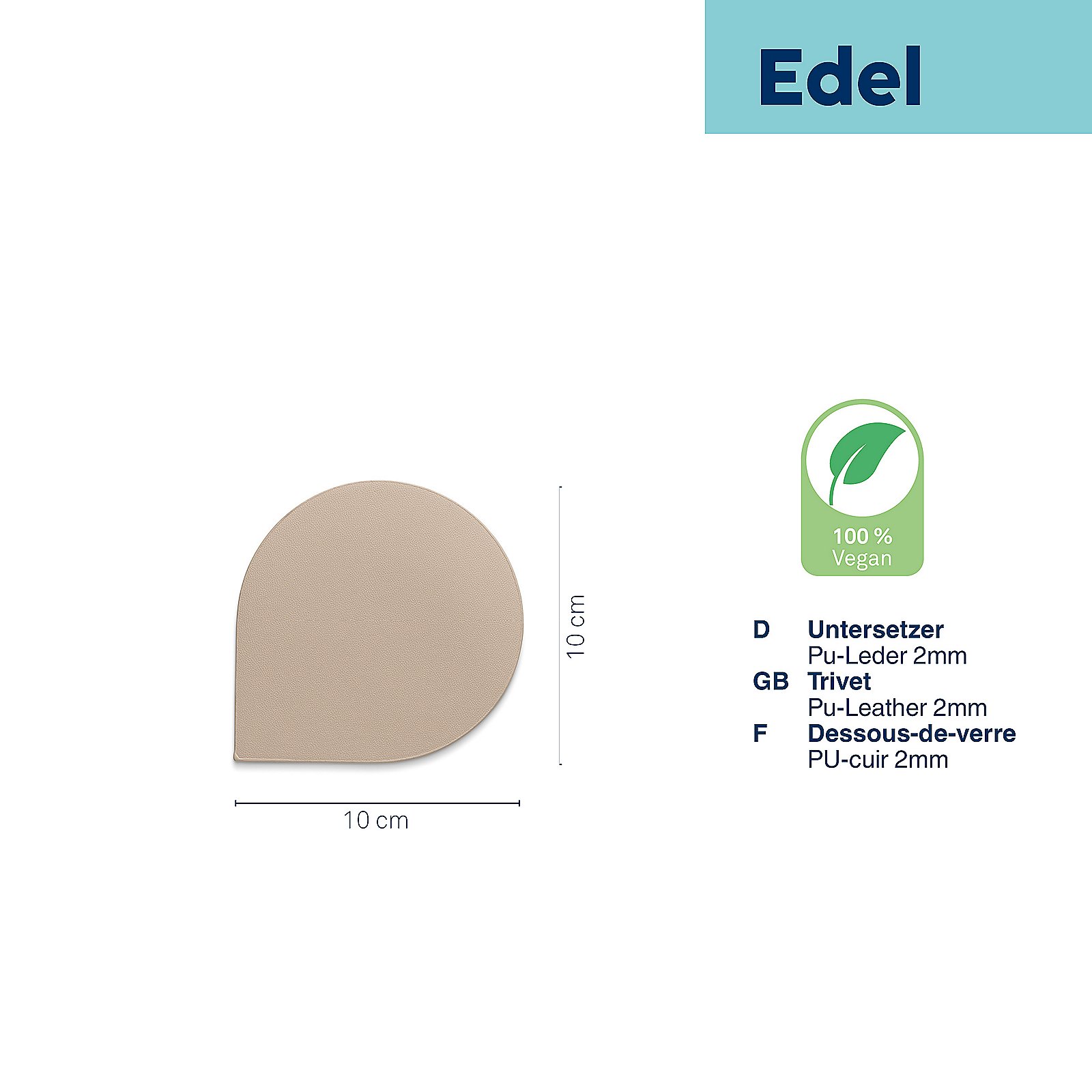 Untersetzer Edel 10x0,17x10 cm - PU-Leder beige