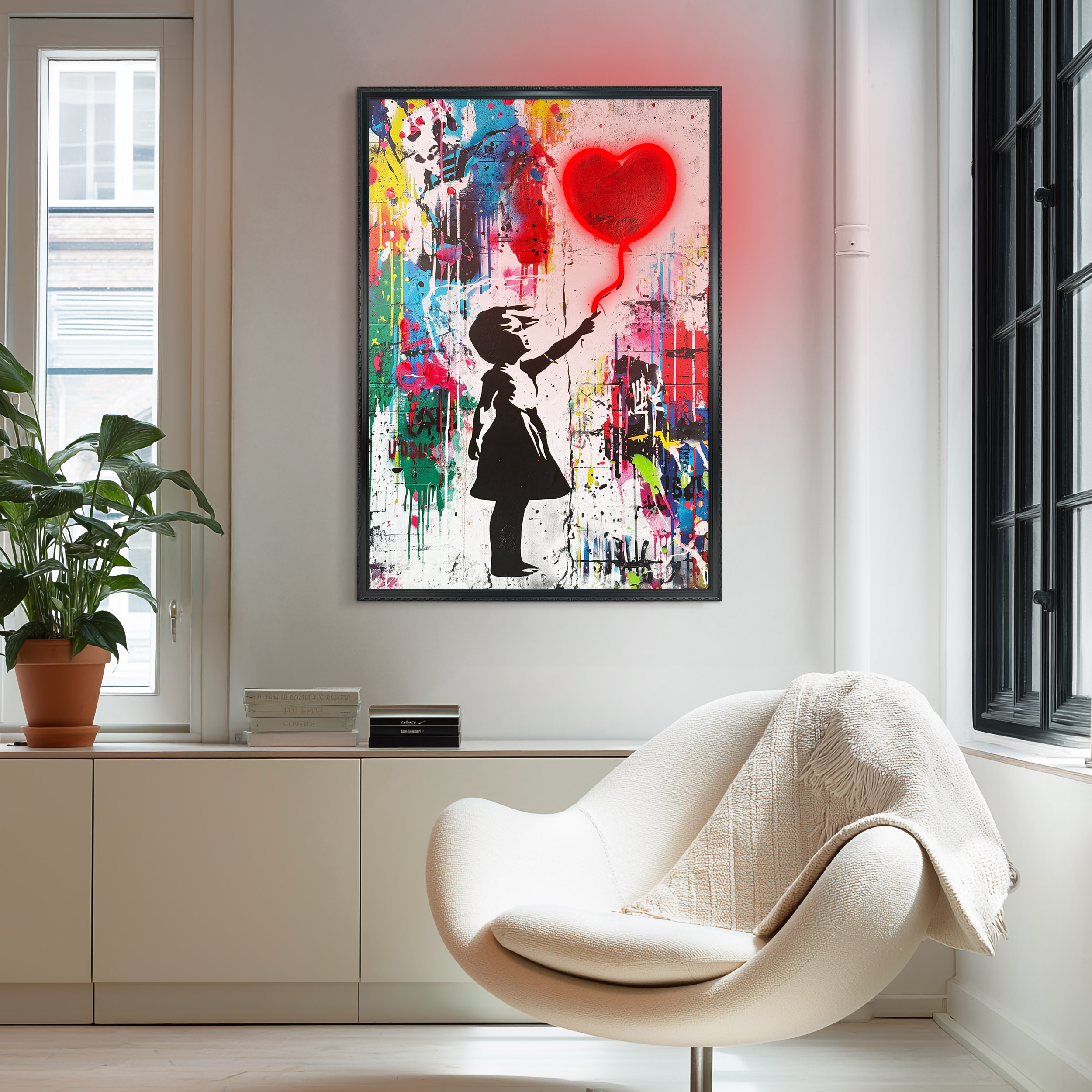 Neon LED Art Black - 70x100cm, streetart balloon girl