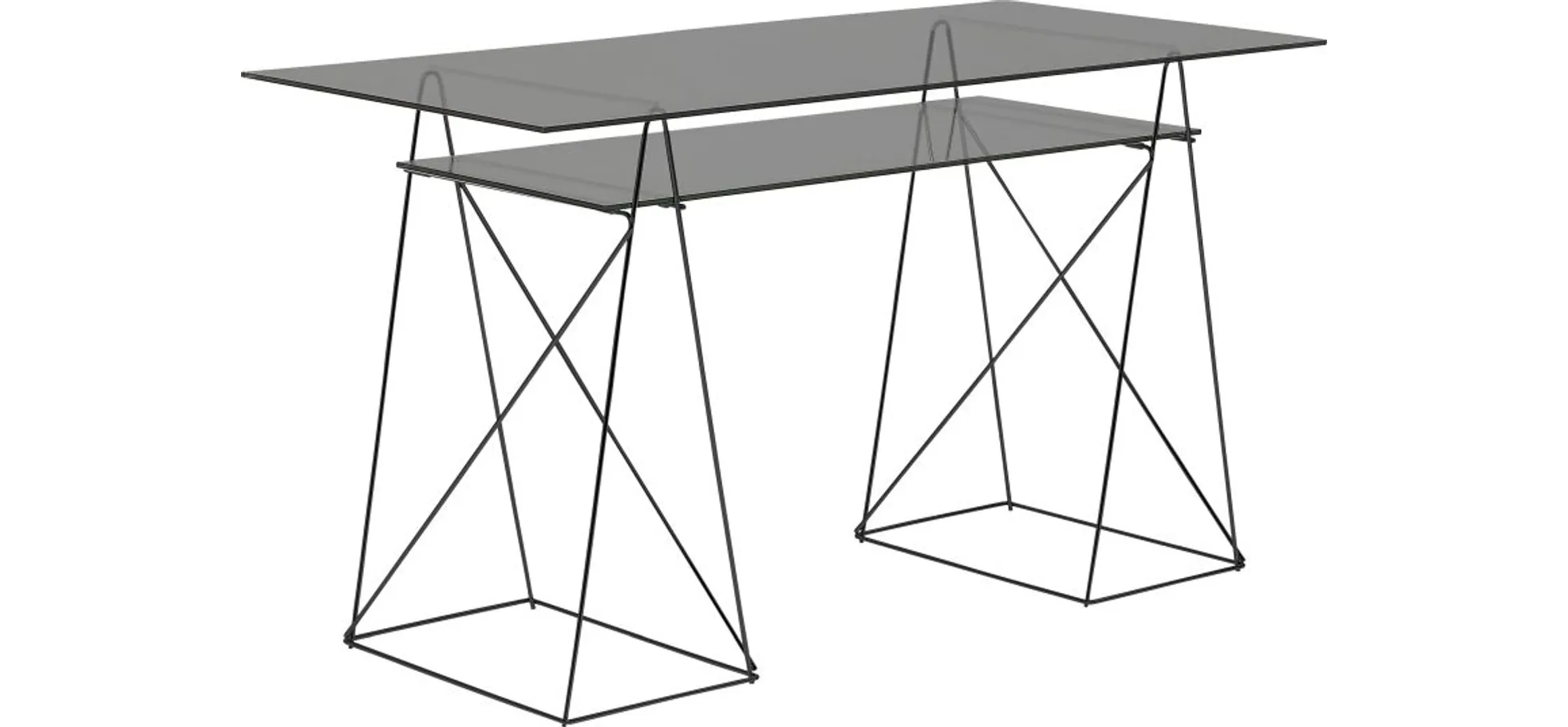 Schreibtisch - BHT ca. 130x72x65 cm, Metall, Schwarz, Glas