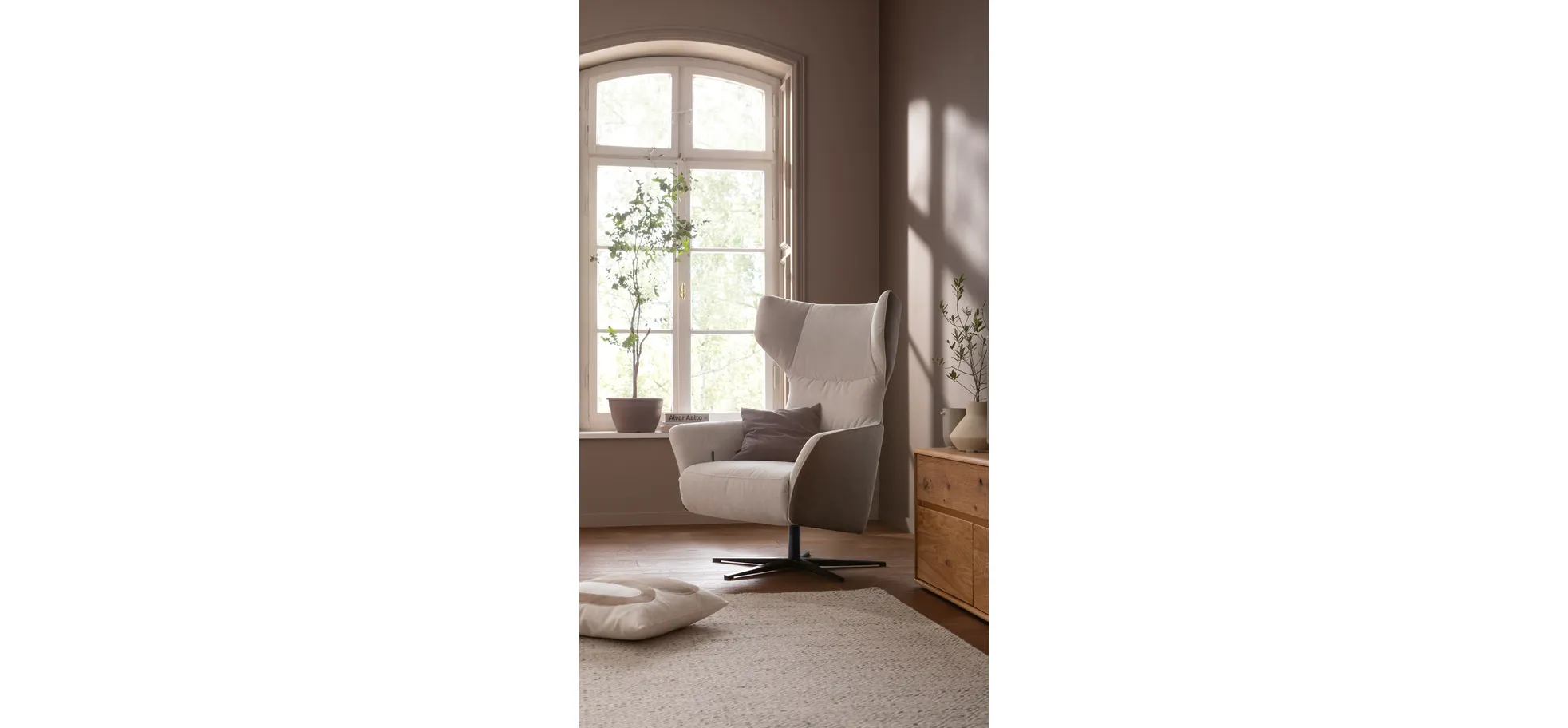 Drehsessel Houston Relax - Größe M, inkl. Relaxfunktion + Gasdruckfeder, Stoff, außen Taupe/innen Natur