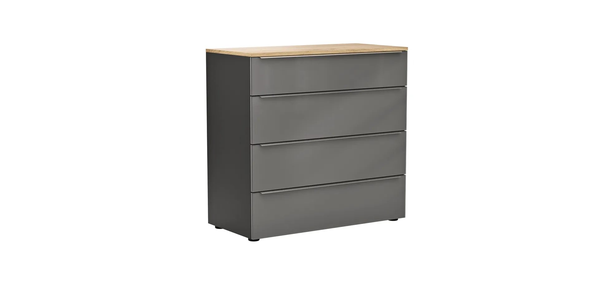 Kommode Colorado Beimöbel - Front Glas, Dunkelgrau matt, Griffe Edelstahlfarbig