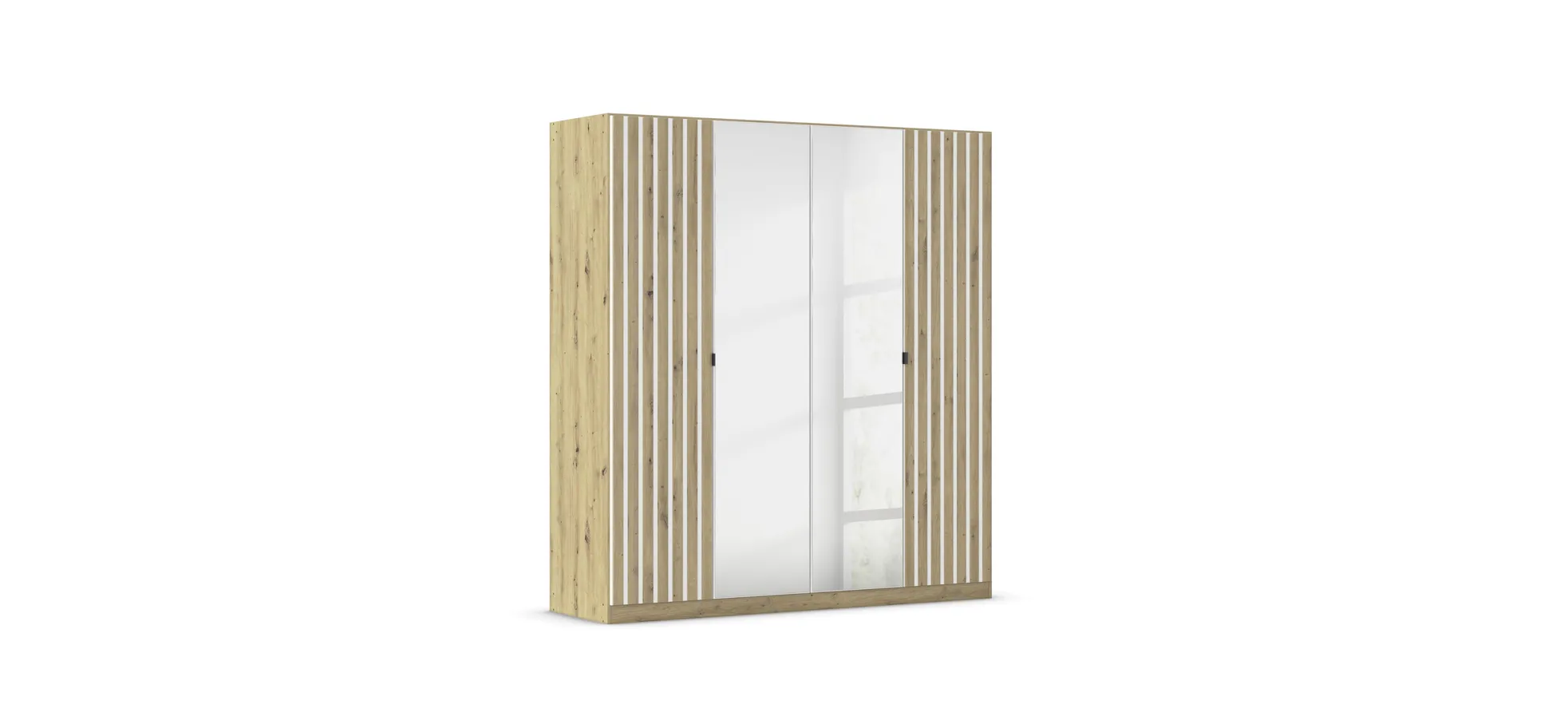Drehtürenschrank RUERTO- B ca. 181 cm, Eiche Dekor, Weiß, Paneel, Eiche Dekor, Spiegel