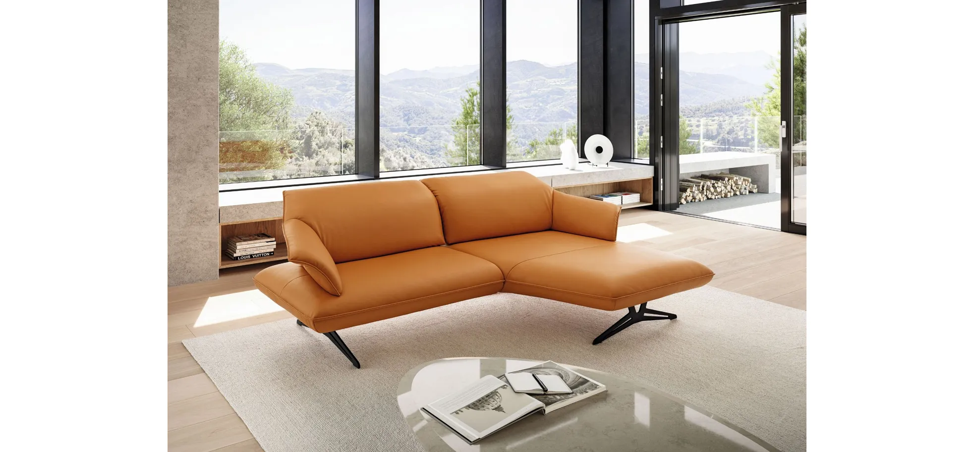 Ecksofa, Leder Farbe Gold - LS24 Bocina