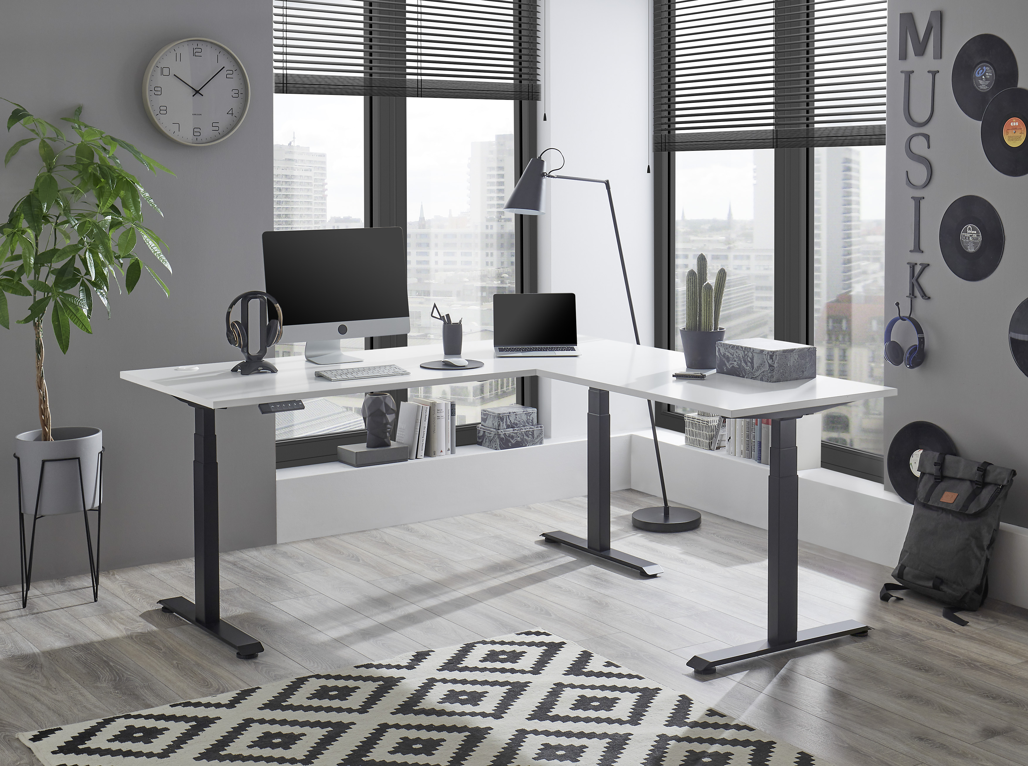 Eckschreibtisch-Set, höhenverstellbar - MyStyle 7000