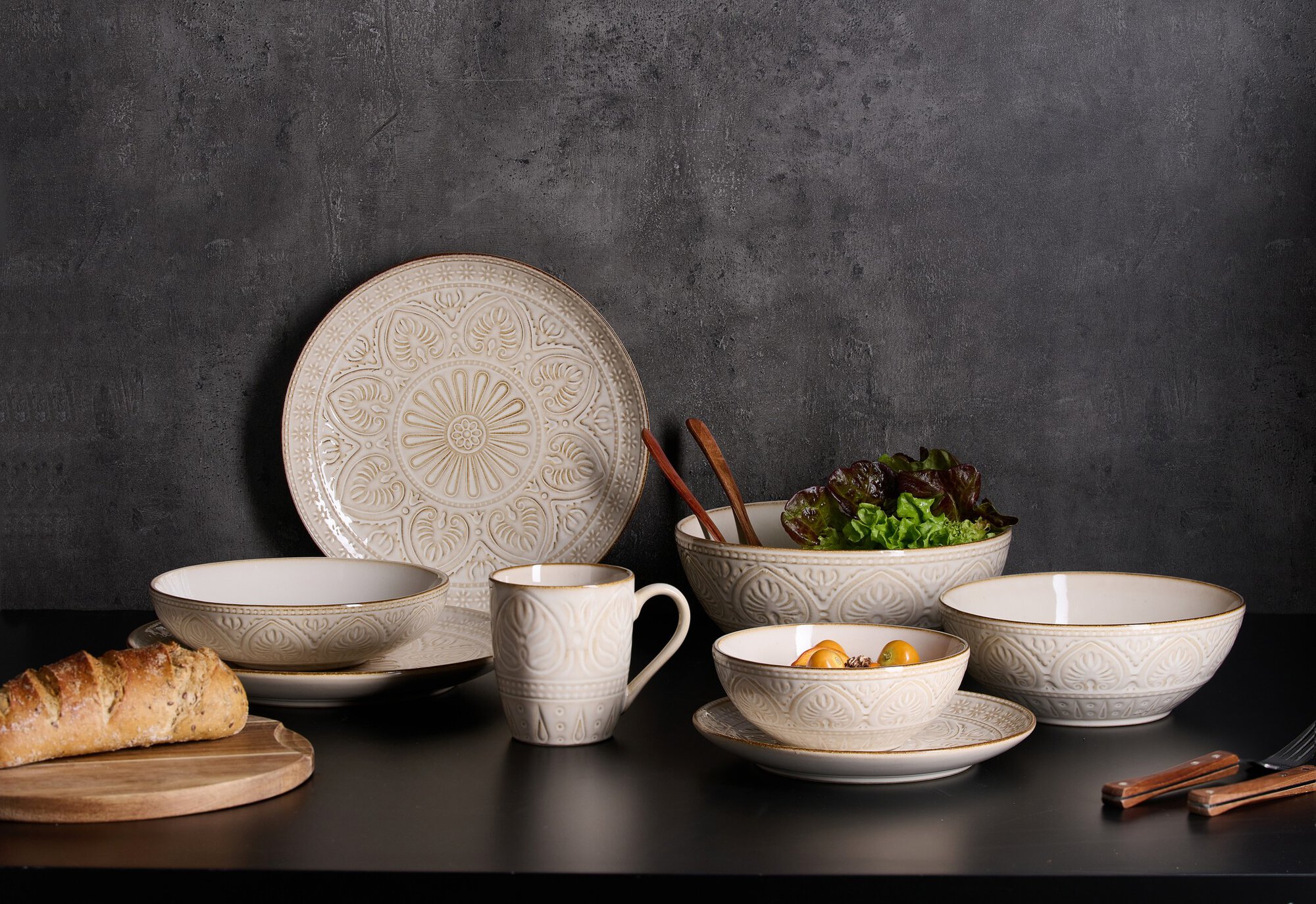Frühstücksset Omara, 12-Tlg. - steingut, beige