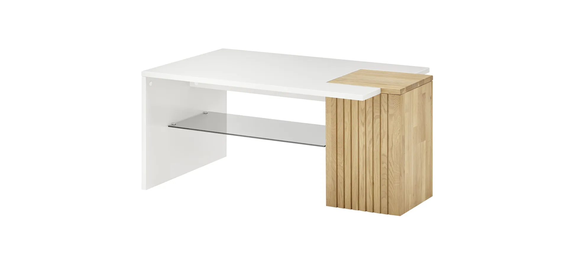 Couchtisch - LBH ca. 110x65x50 cm, Lack, weiß-grau, Eiche teilmassiv