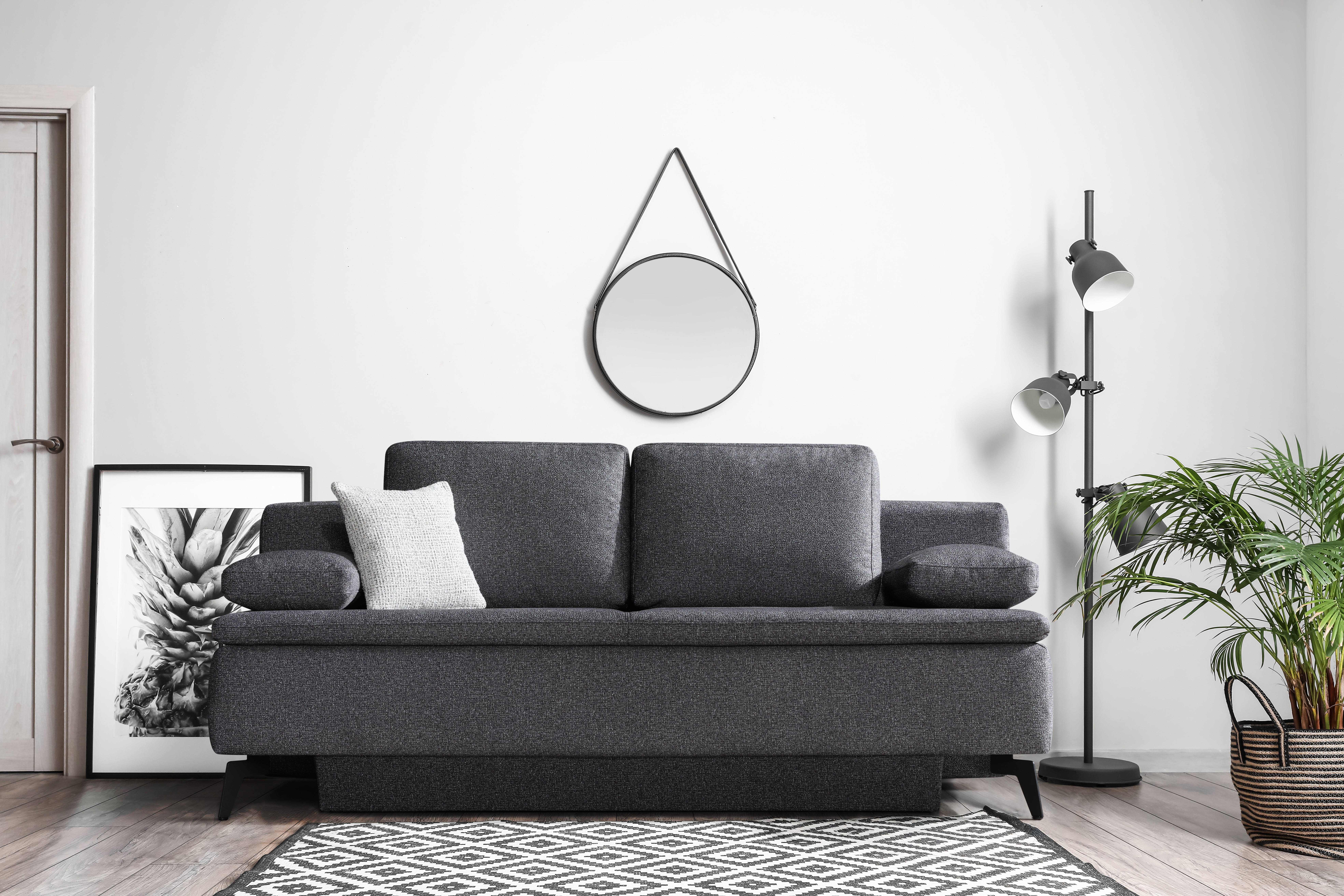 Schlafsofa, grau-braun, Hubbeschlag - LS25 Domanico