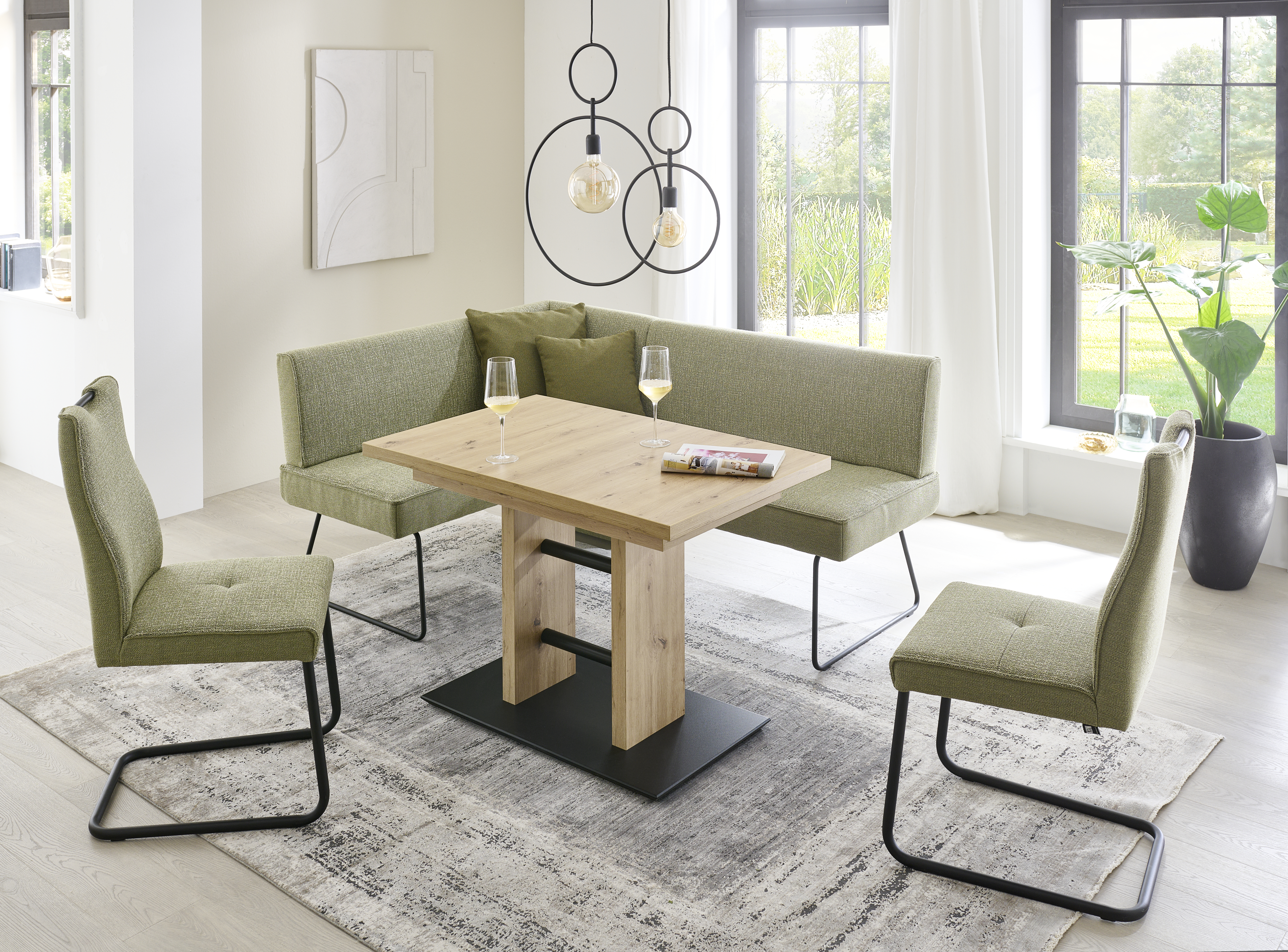 Eckbank, Bezug grün, Gestell Metall schwarz - EM Variantes