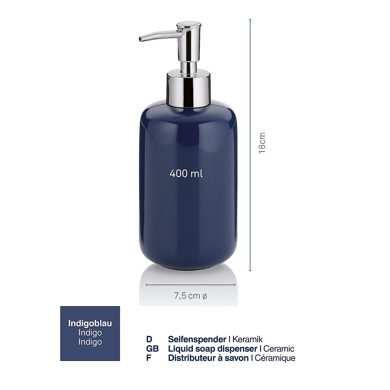 Seifenspender Isabella 18 cm - Keramik indigoblau