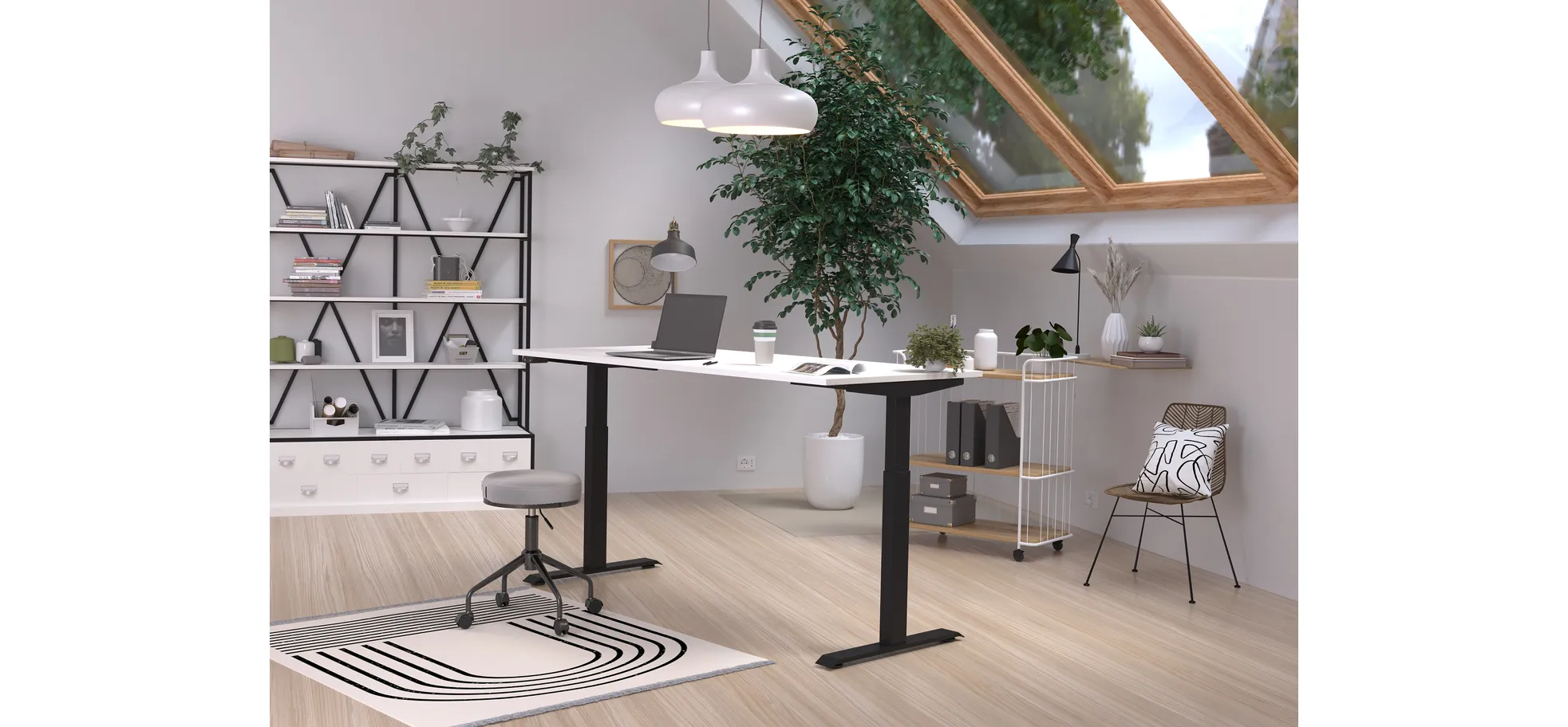 Schreibtisch GELI - höhenverstellbar, LB ca. 180x80 cm, Weiß, Schwarz