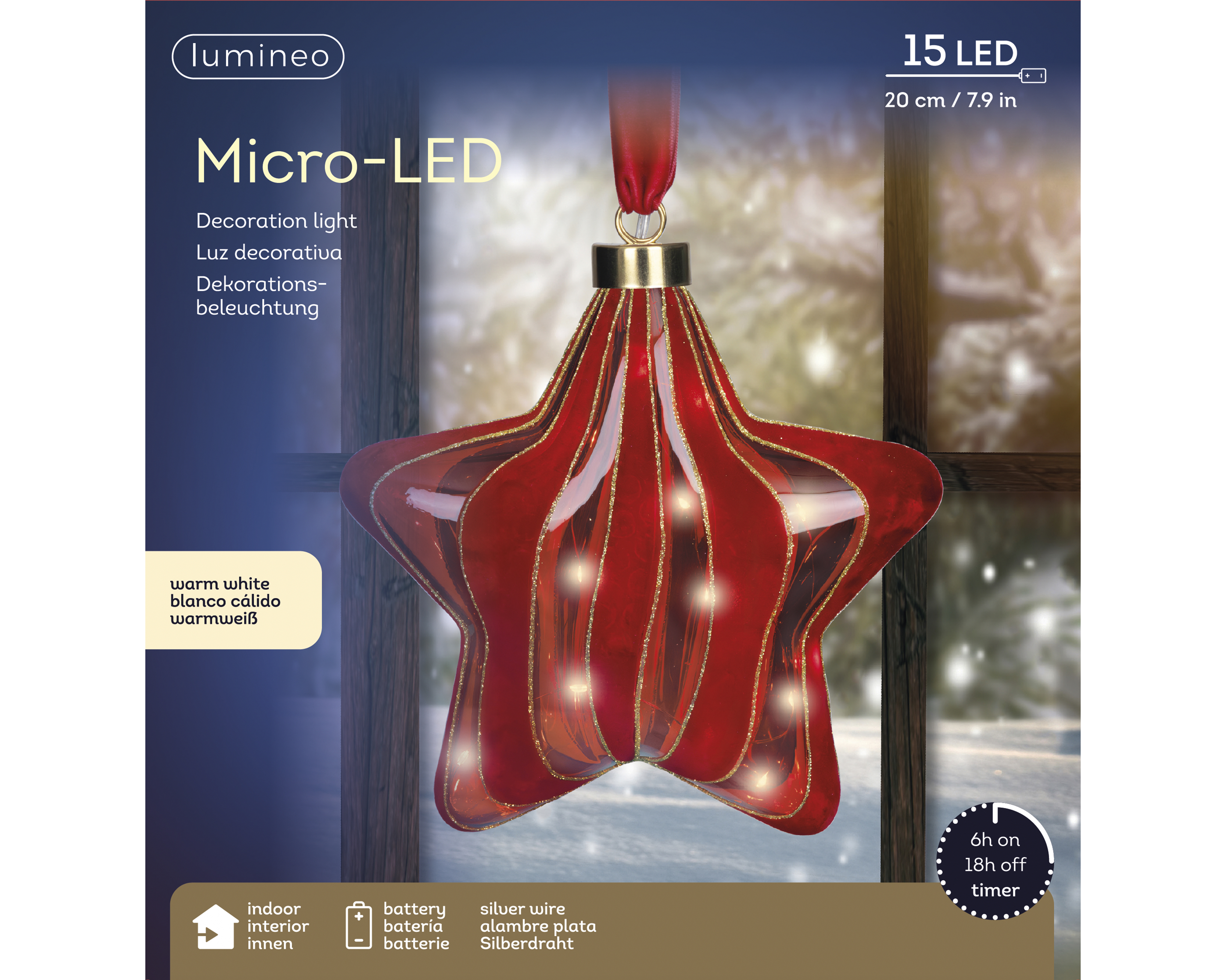 LED Stern - rot/warm weiss, Glas, L6.5-W20-H20cm-15L