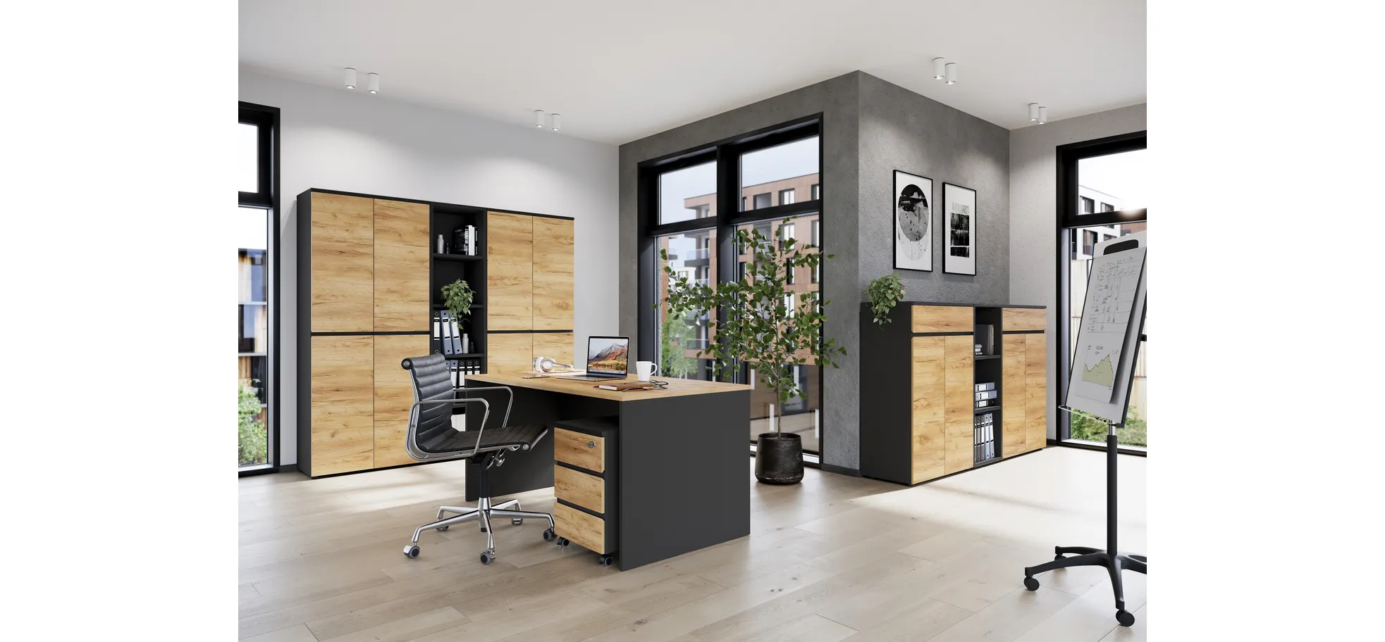 Aktenschrank GRIFFIN - B ca. 80 cm, Graphit, Eiche Nachbildung Aktenschrank GRIFFIN - B ca. 80 cm, Graphit, Eiche Nachbildung