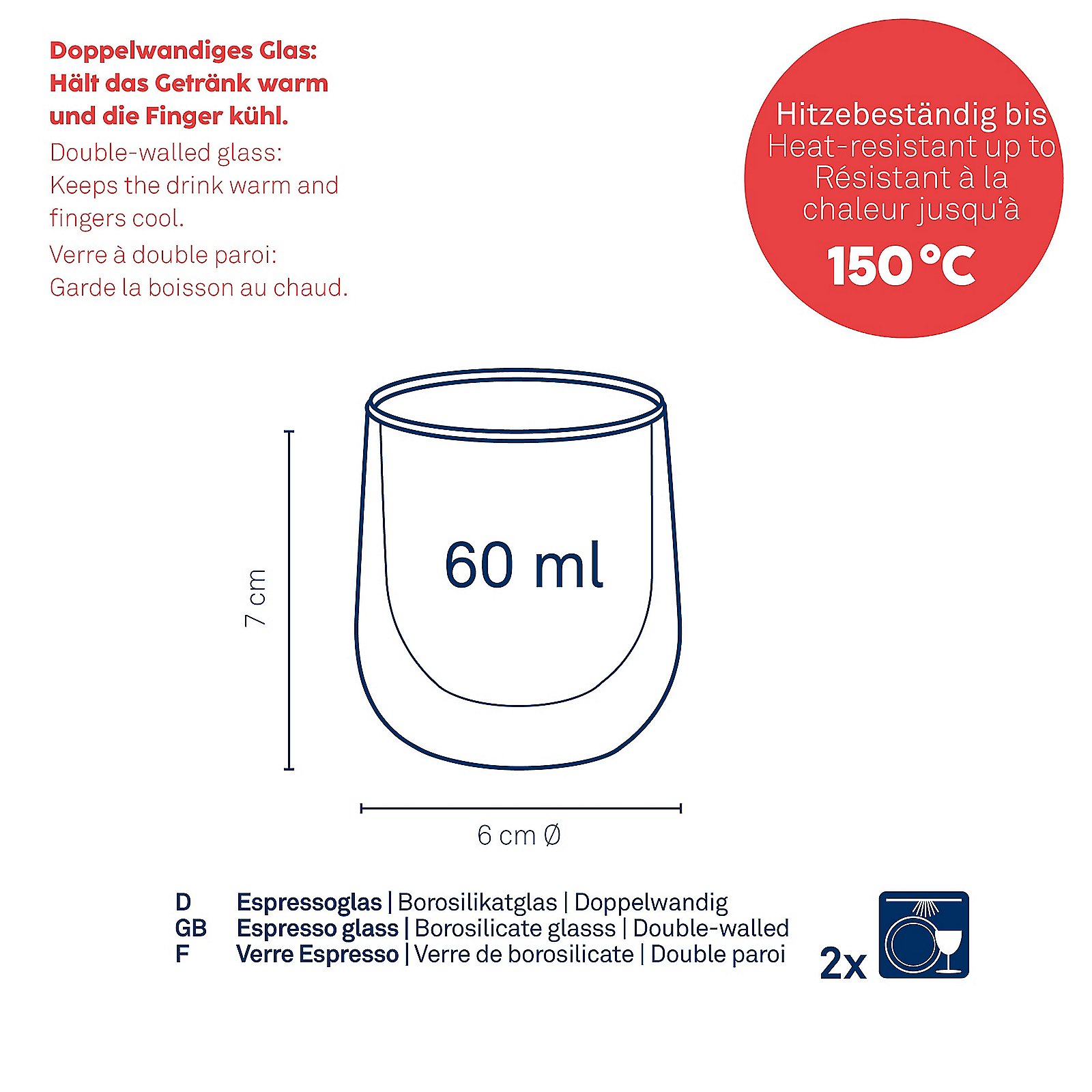Espressoglas Fontana 7x6 cm - Glas transparent