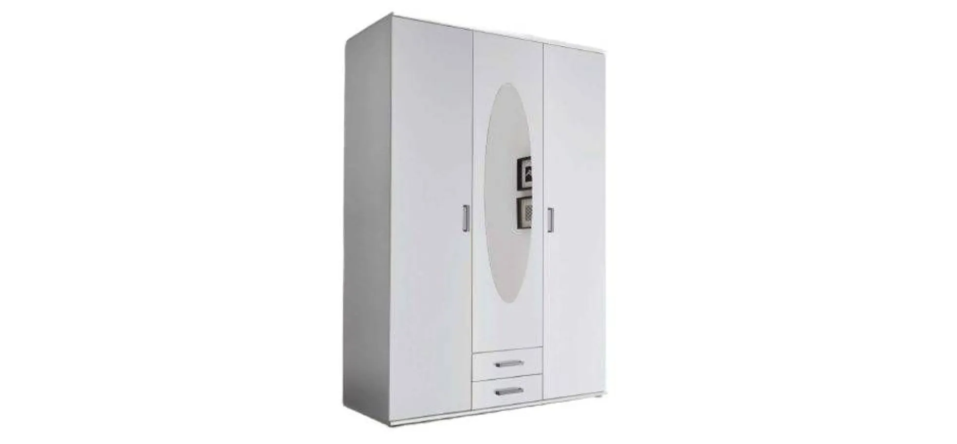 Drehtürenschrank- B ca. 120 cm, Weiß, Spiegel
