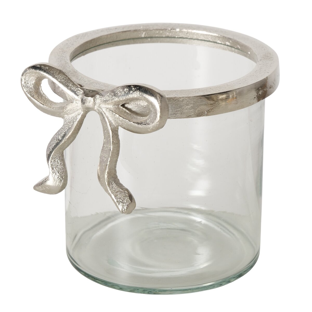 Windlicht Lingka, Rund, - H 11,50 cm, Aluminium, Klarglas, silber