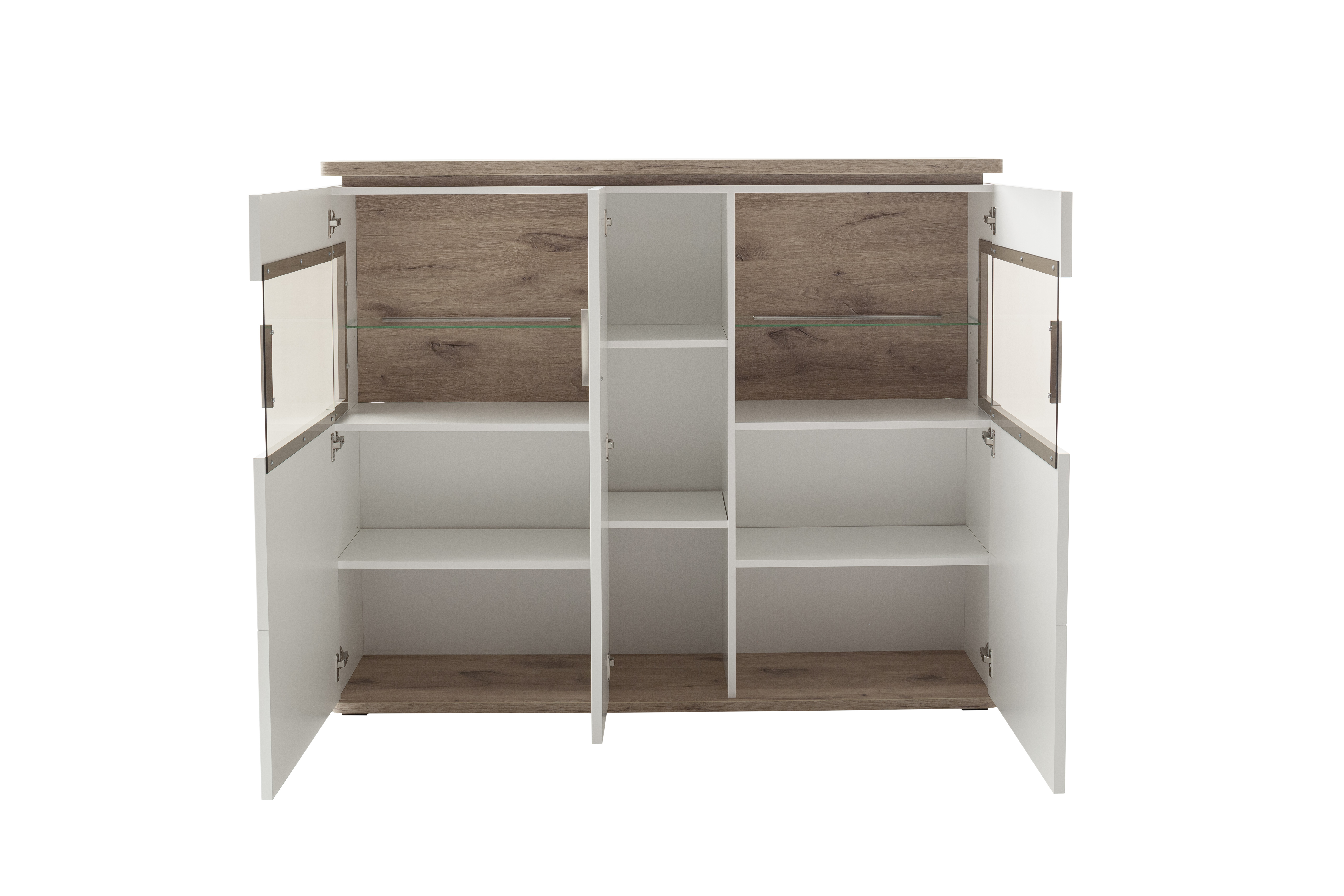 Highboard, Soft Weiß, Absetzung Eiche Dekor - LS25 Candona