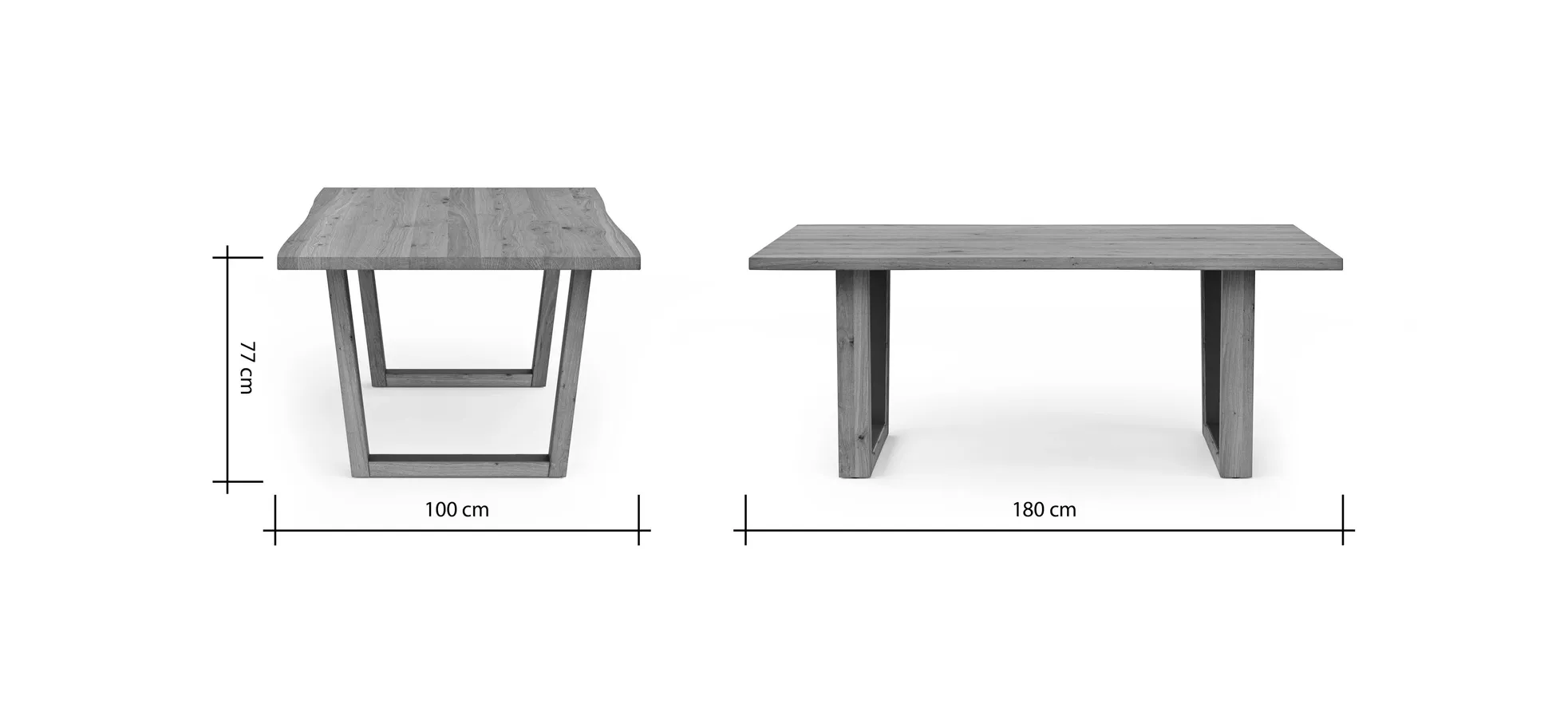 Esstisch Belfast - LB ca. 180x100 cm, Eiche massiv, mit Metalleinlage im Gestell