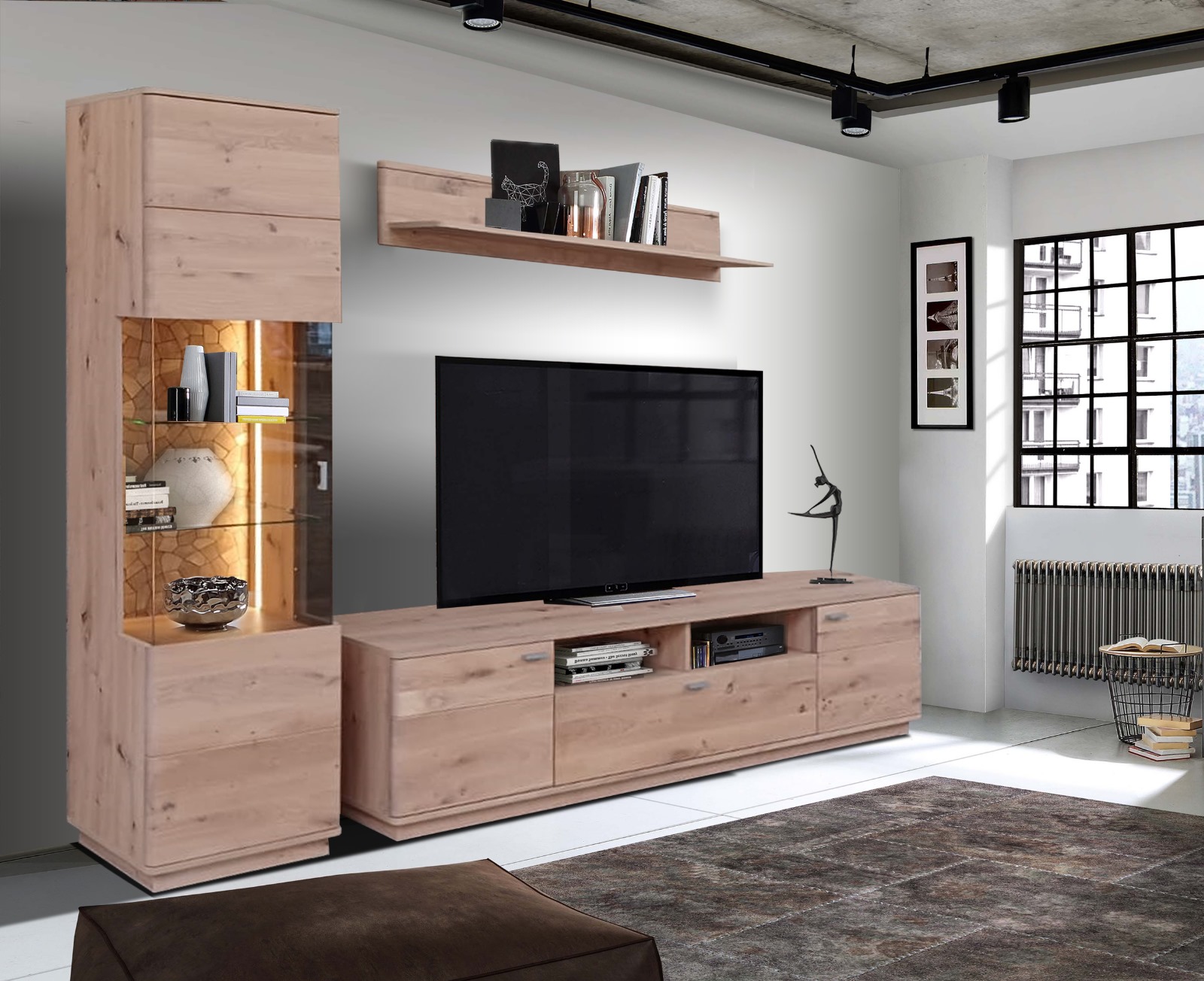 Anbauwand 3tlg., Eiche Nachbildung - CAMBIA OAK