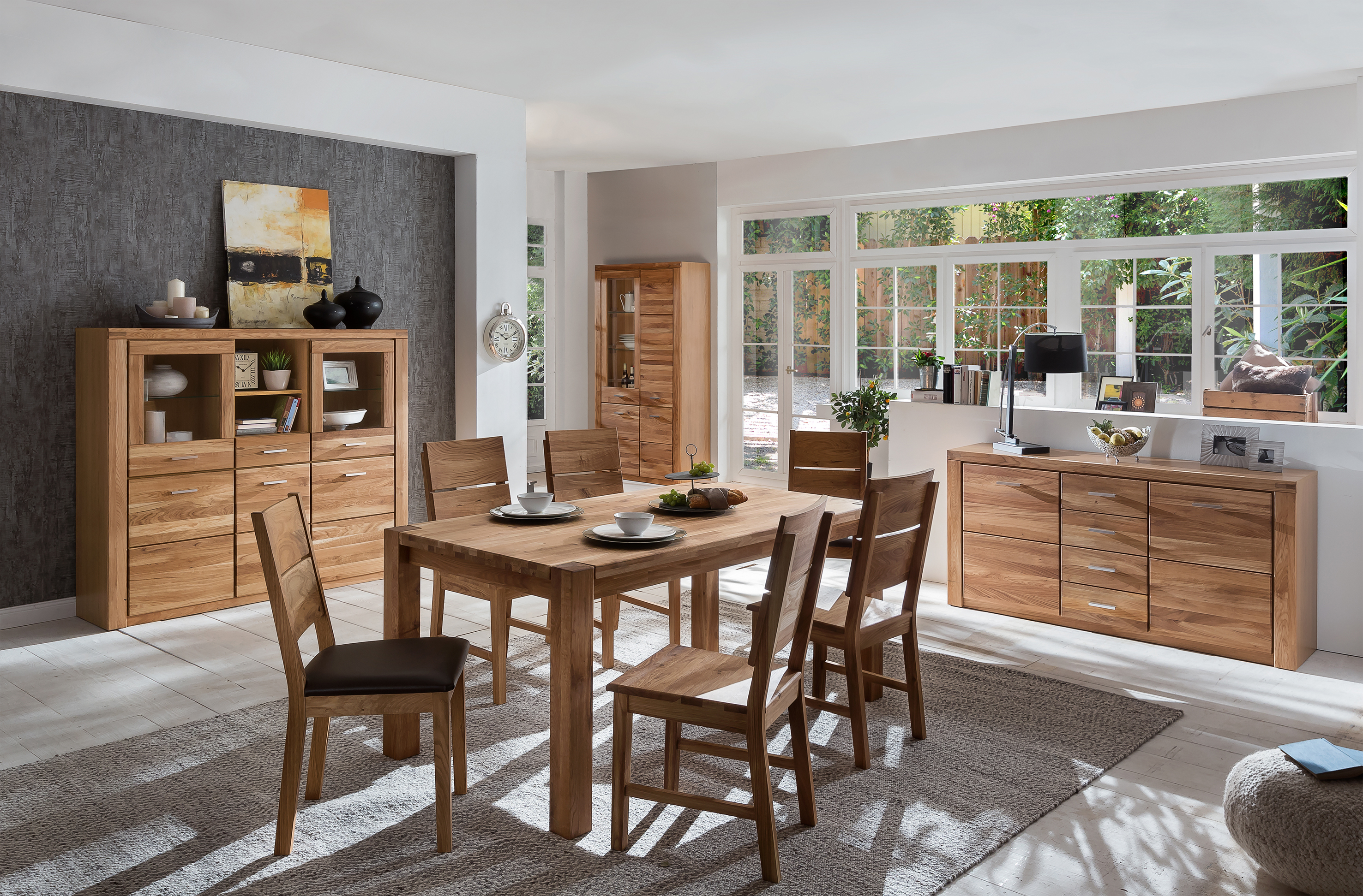 Vitrine, Eiche, 3 Holztüren, 1 Glastür - ELLINGEN