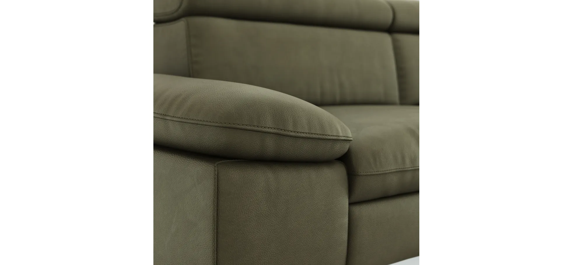 Sofa Felipa - 3-Sitzer inkl. Kopfteil verstellbar, Leder, Olive