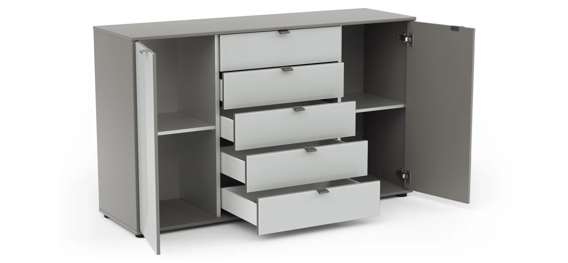 Kommode Marbella - Lack, Grau, Glas, Weiß
