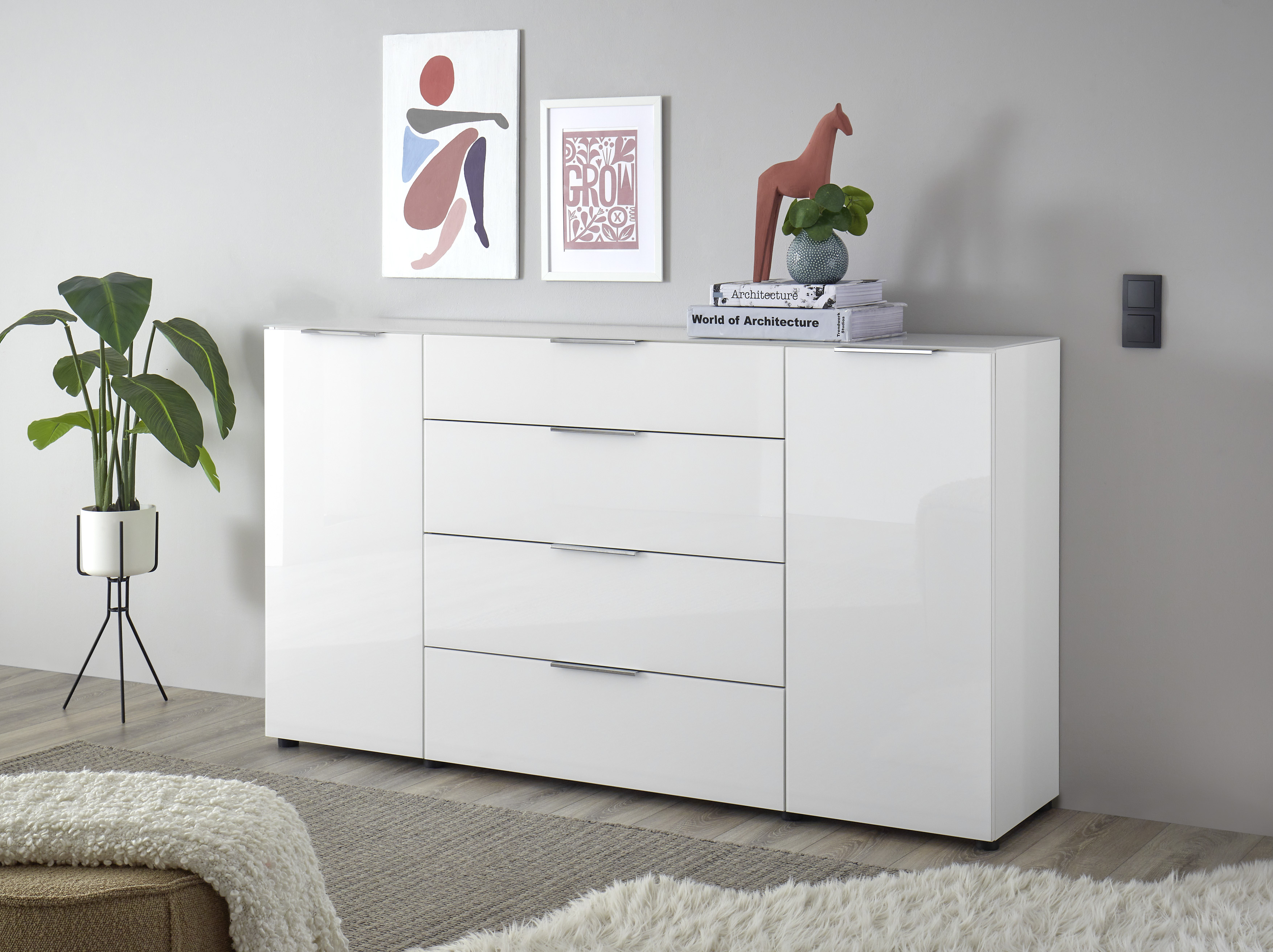 Kommode 4, weiß mit Glas - MyStyle 2044