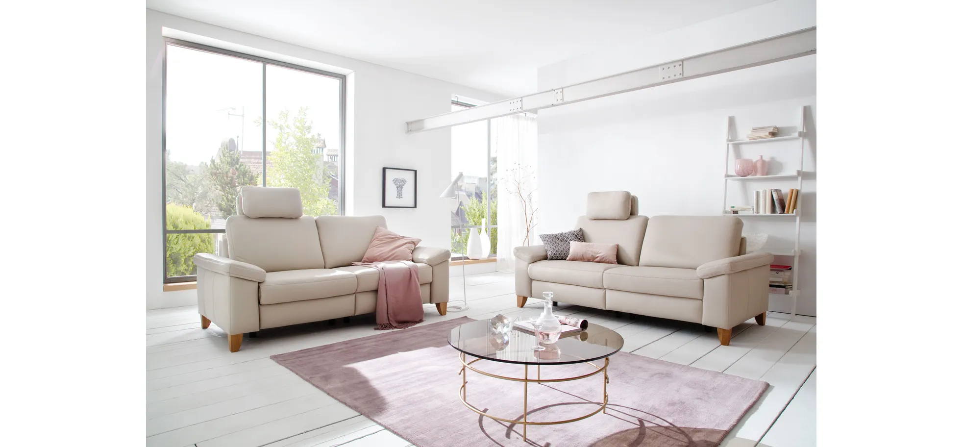 Sofa - 3-Sitzer, Leder, Beige
