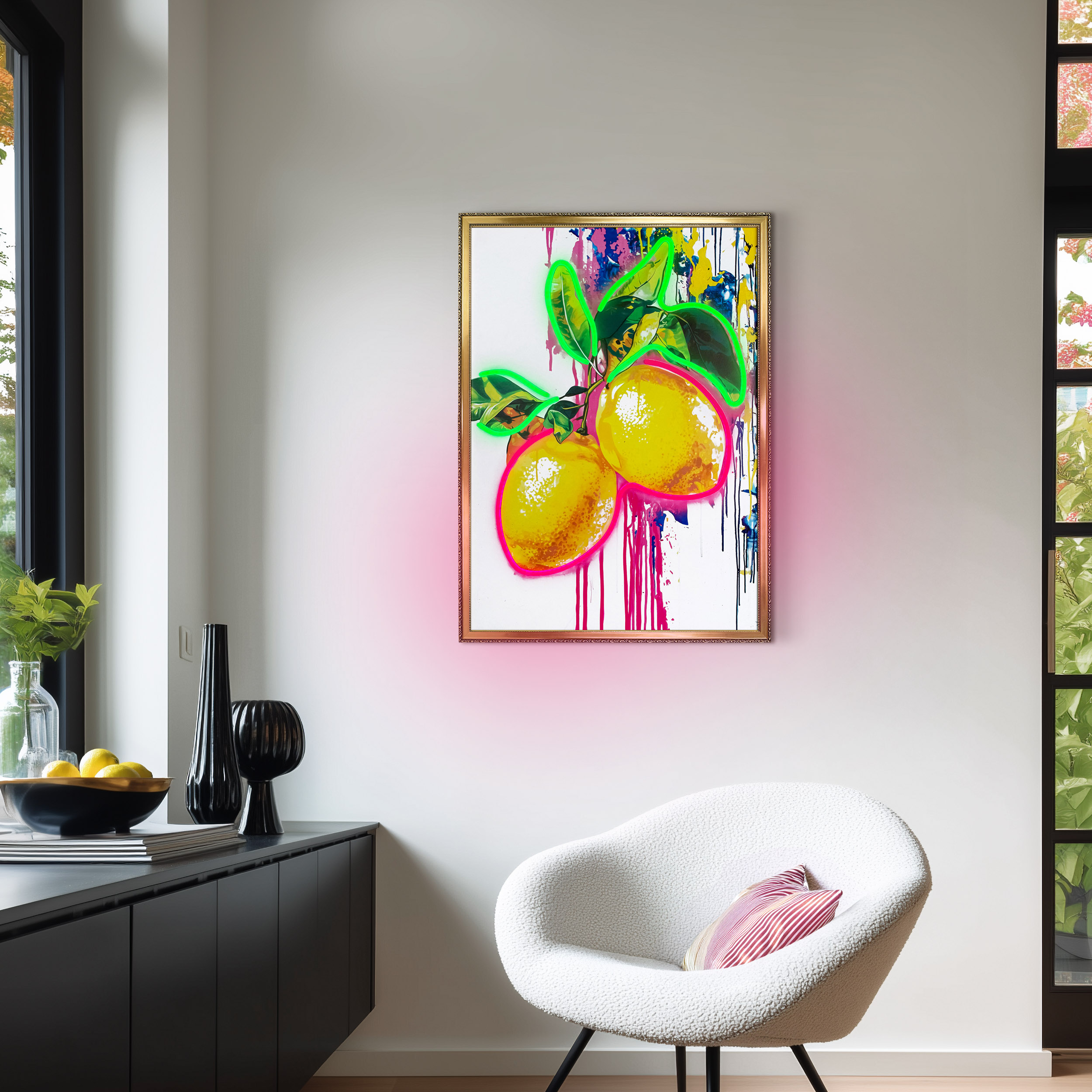 Neon LED Art Black - 50x70cm, summer lemons