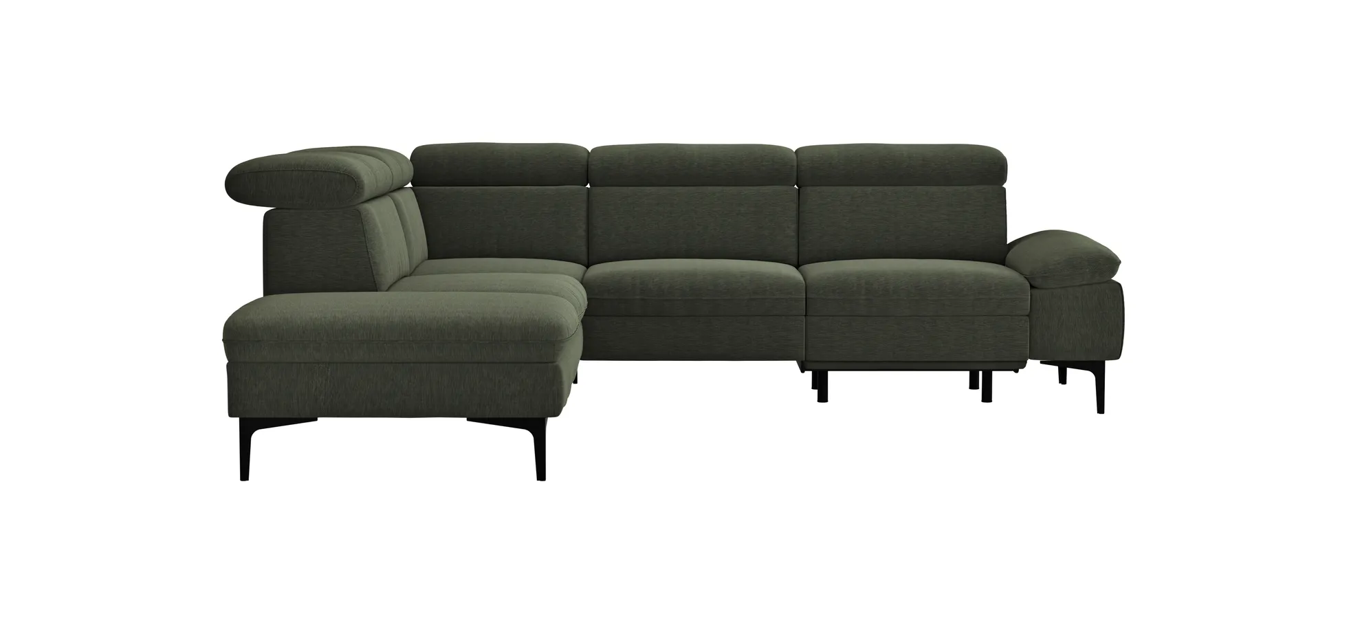 Ecksofa Felipa - Ecke links mit 2,5-Sitzer inkl. Armlehne verstellbar und Rückenlehne/Sitztiefe verstellbar (motorisch), Stoff, Dunkelgrün